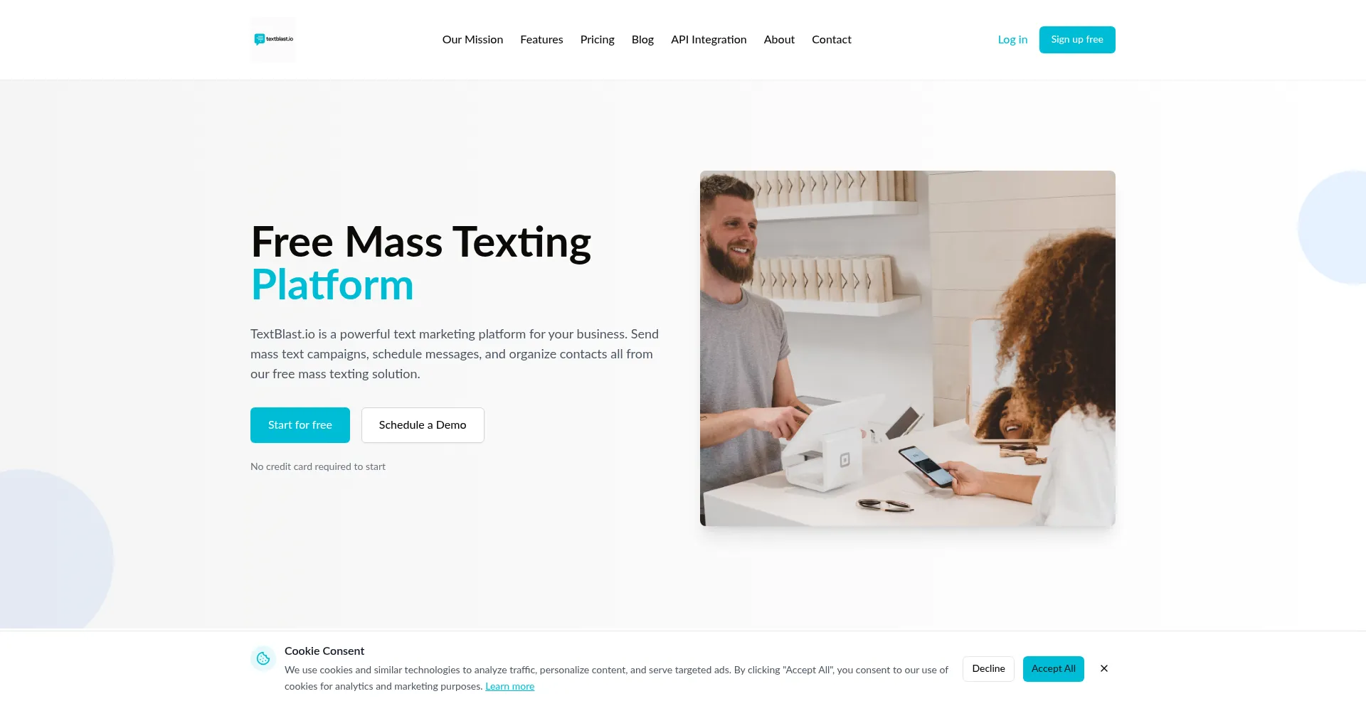 Website screenshot of Textblast.io