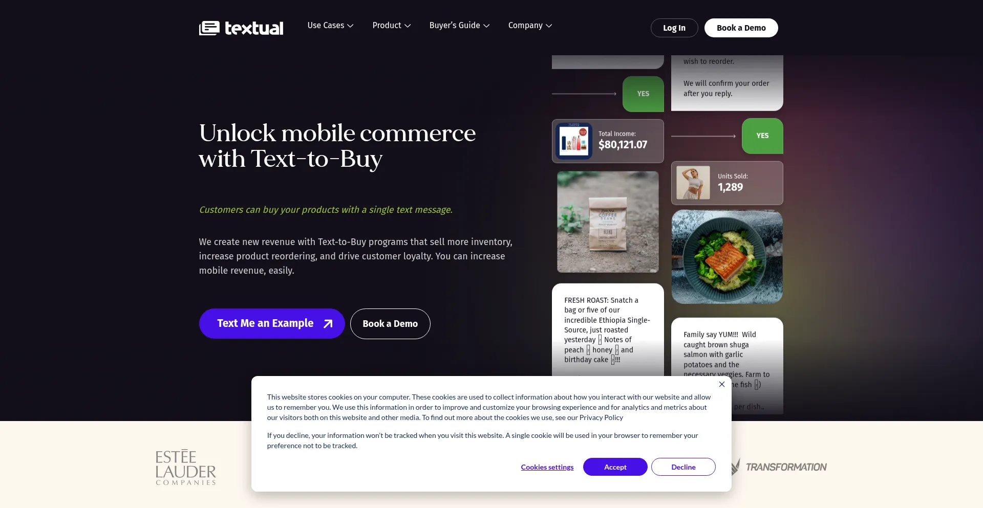 Website screenshot of Textual.com