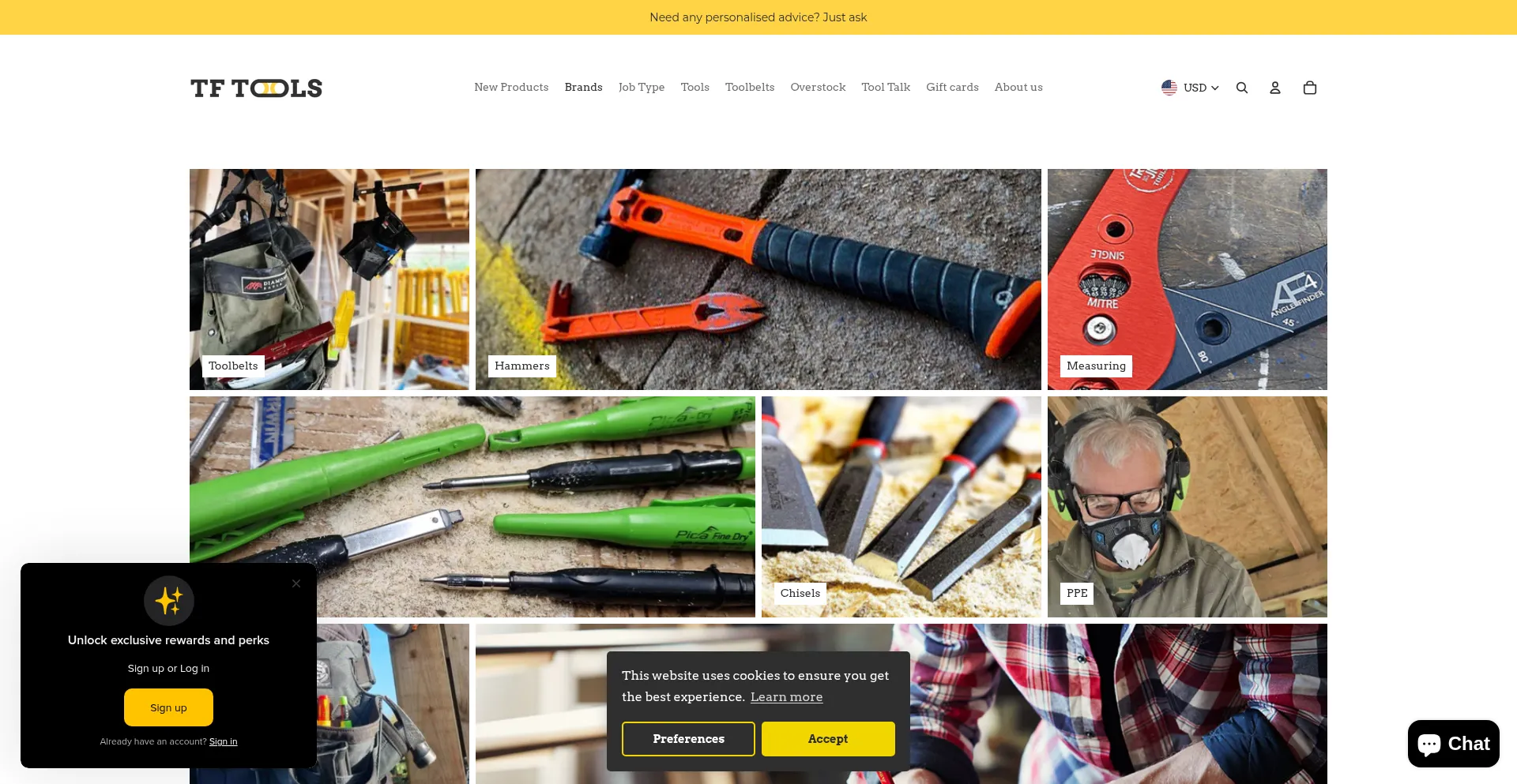 Website screenshot of Tftools.com