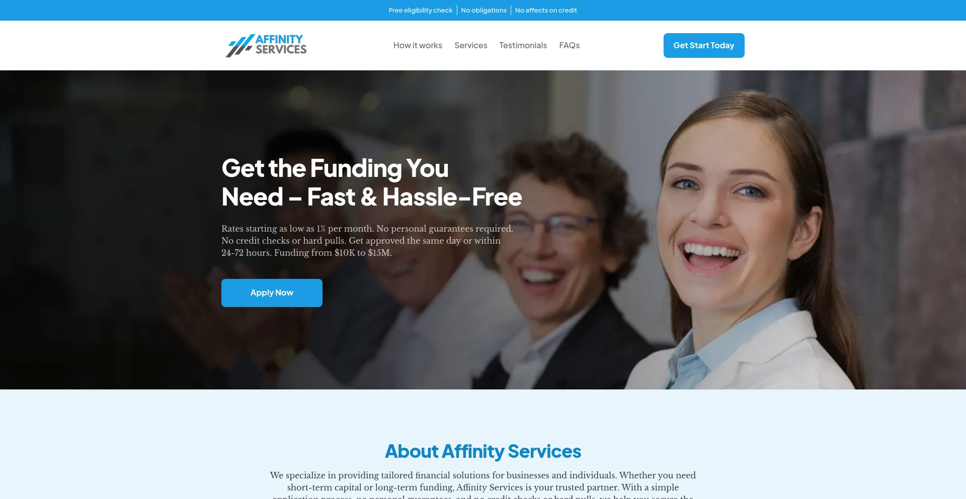 Website screenshot of Thaffinityservices.com