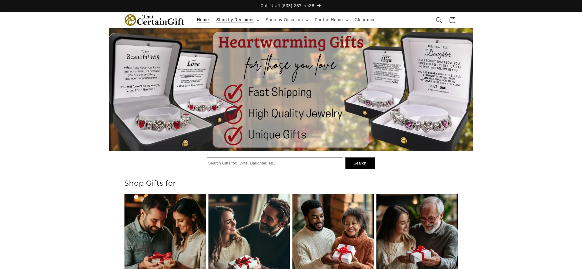 Website screenshot of Thatcertaingift.com