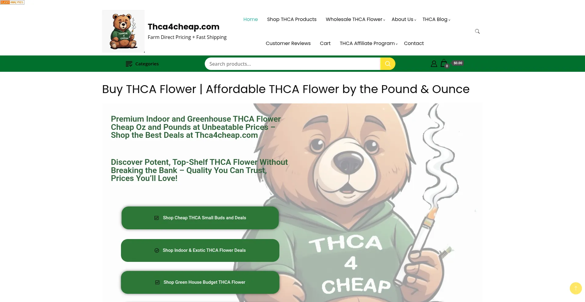 Website screenshot of Thca4cheap.com