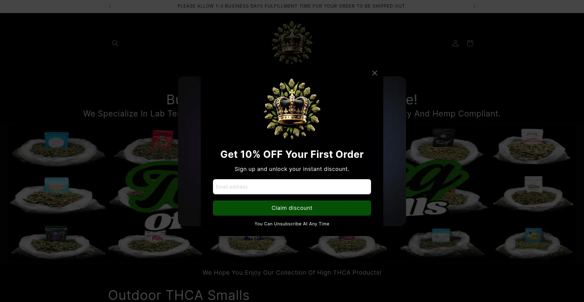 Website screenshot of Thcasmallbuds.com
