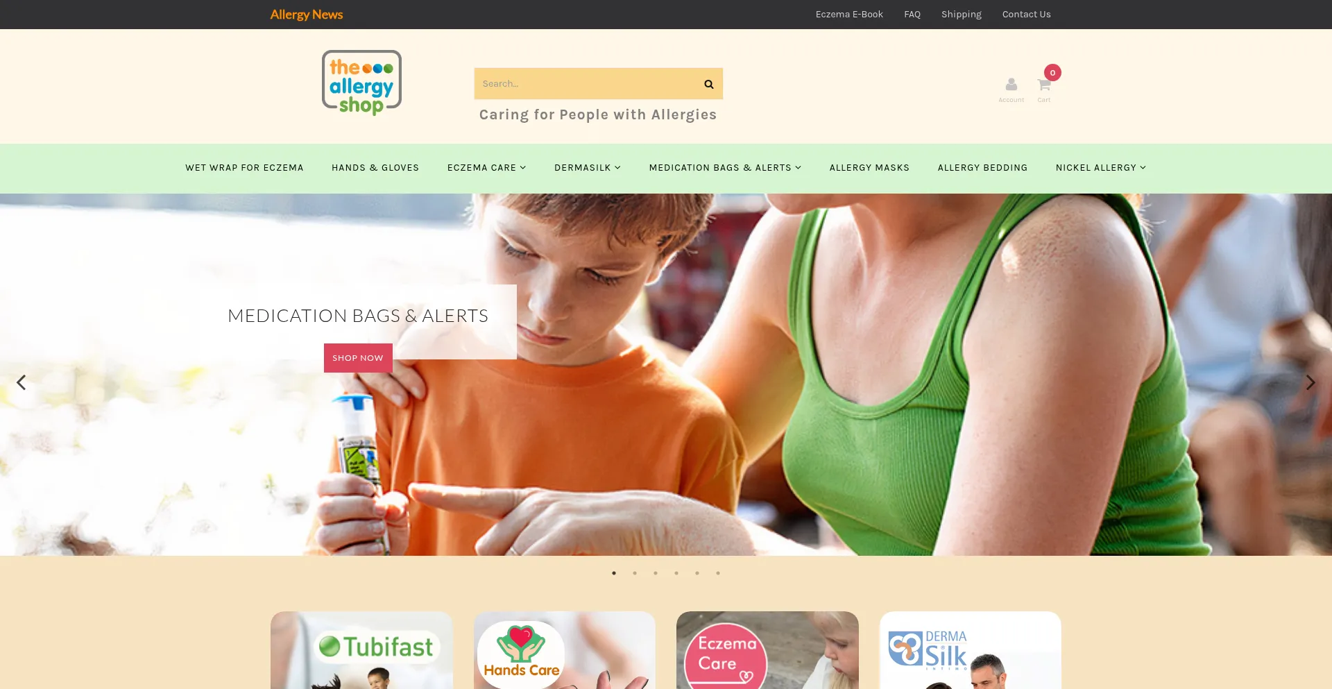 Website screenshot of Theallergyshop.com