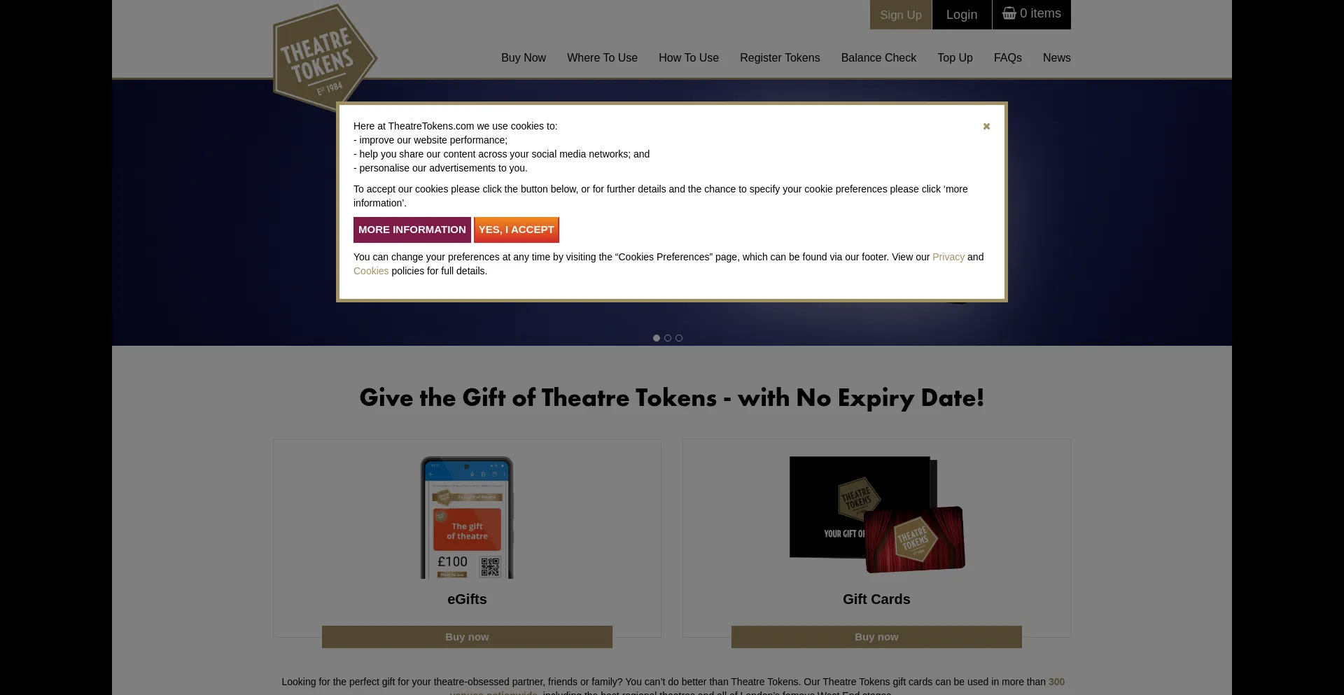 Website screenshot of Theatretokens.com