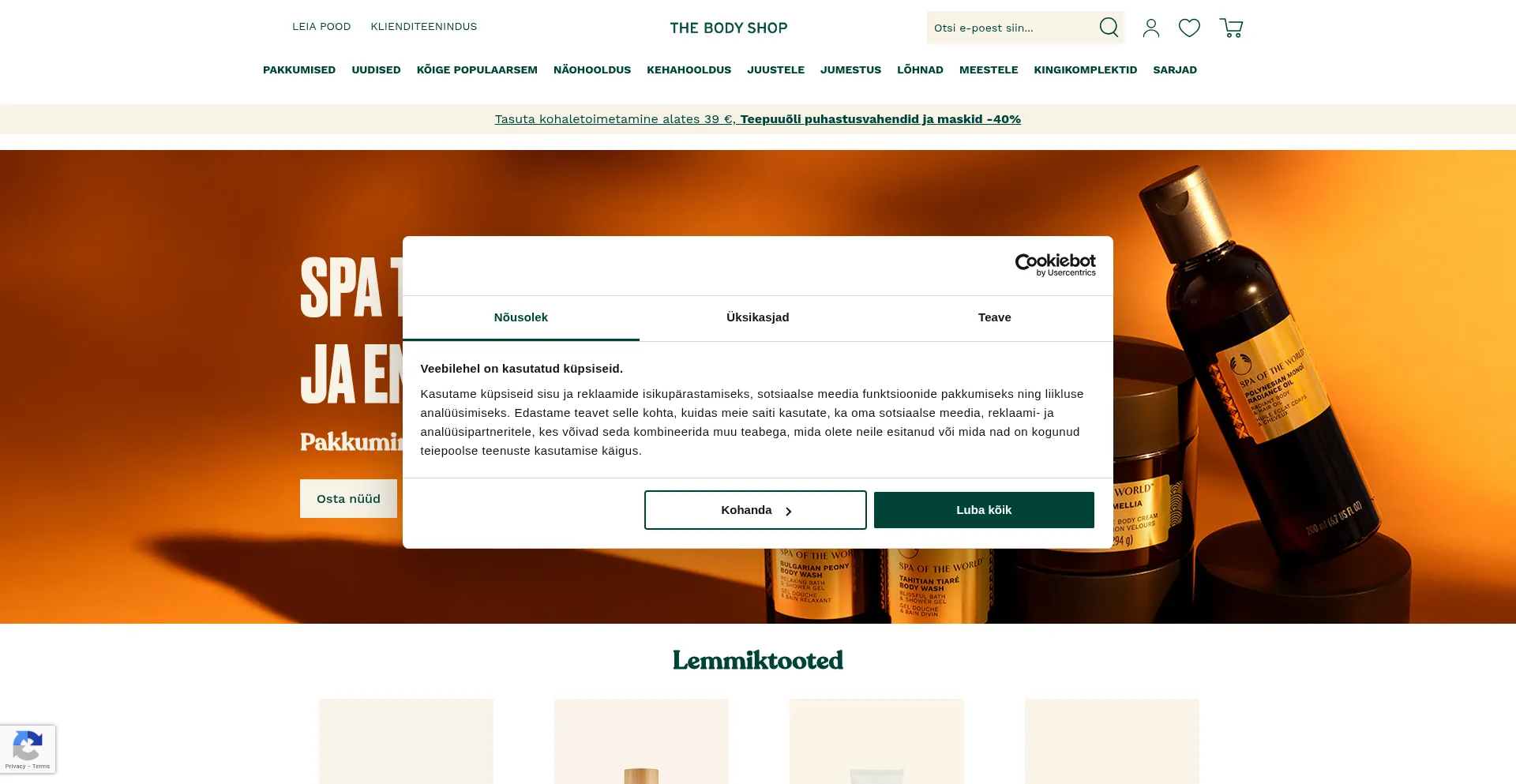 Website screenshot of Thebodyshop.ee