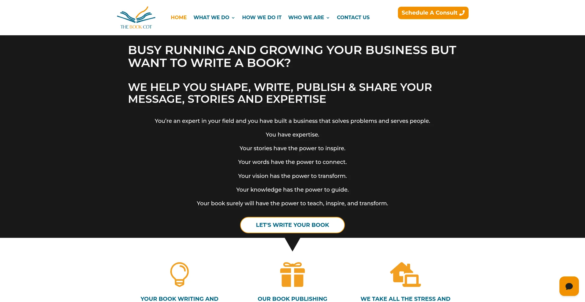 Website screenshot of Thebookcot.com