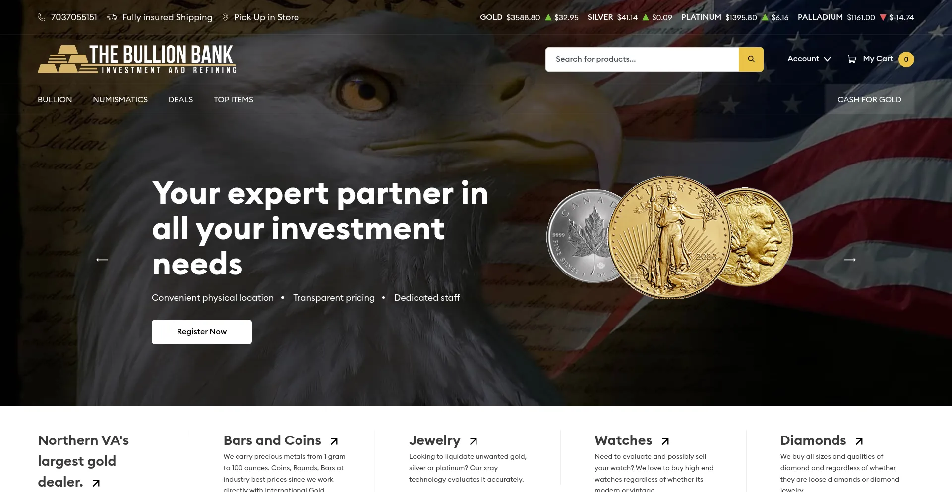 Website screenshot of Thebullionbank.com