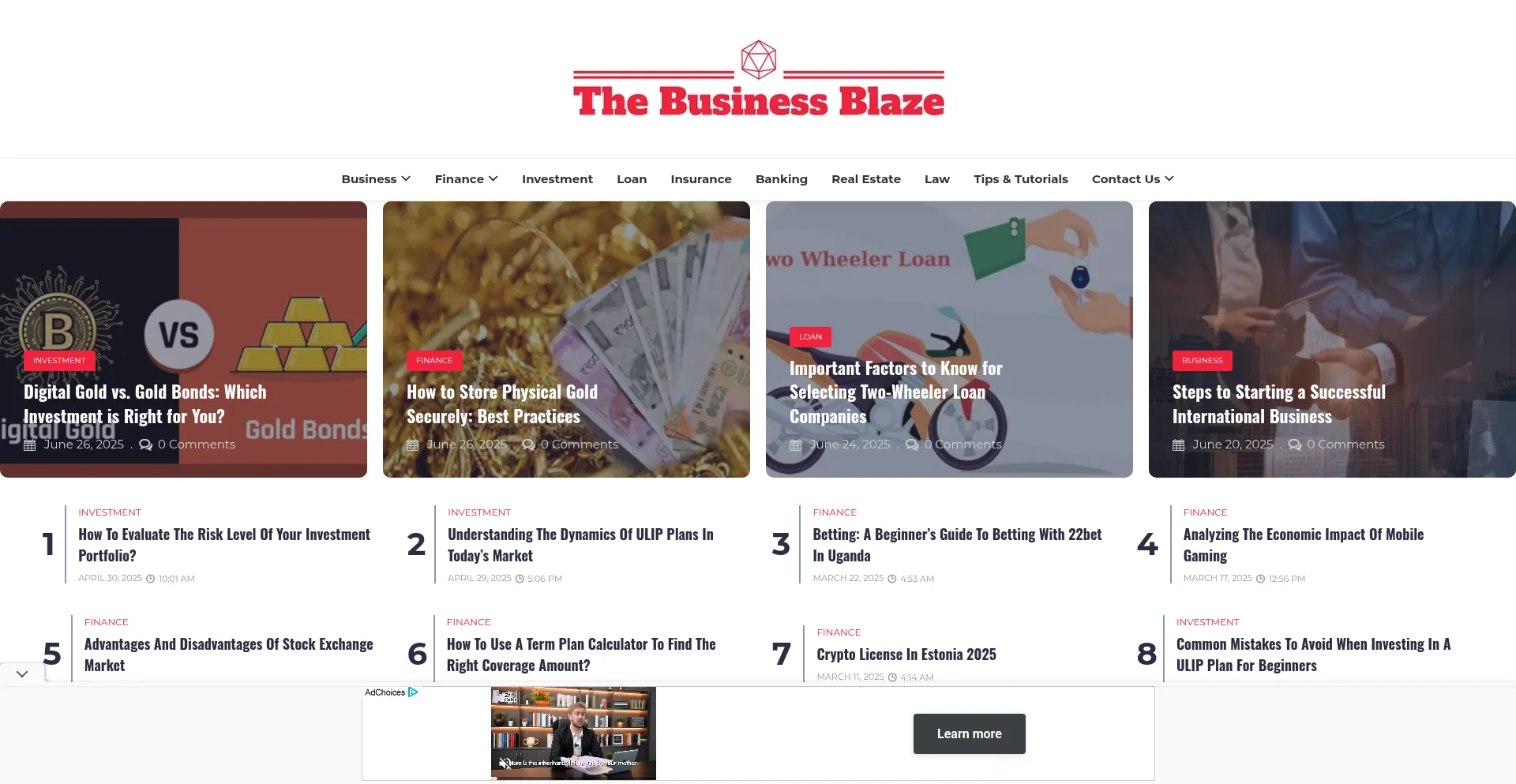 Website screenshot of Thebusinessblaze.com