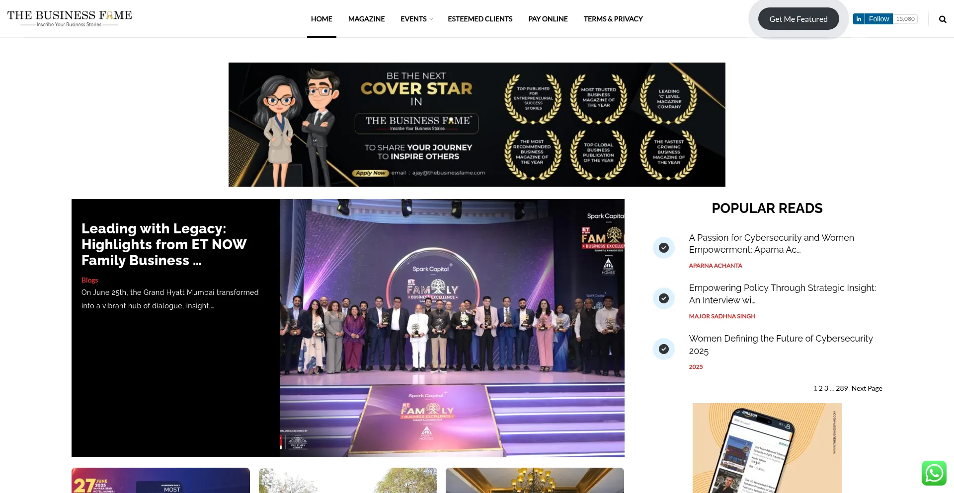 Website screenshot of Thebusinessfame.com