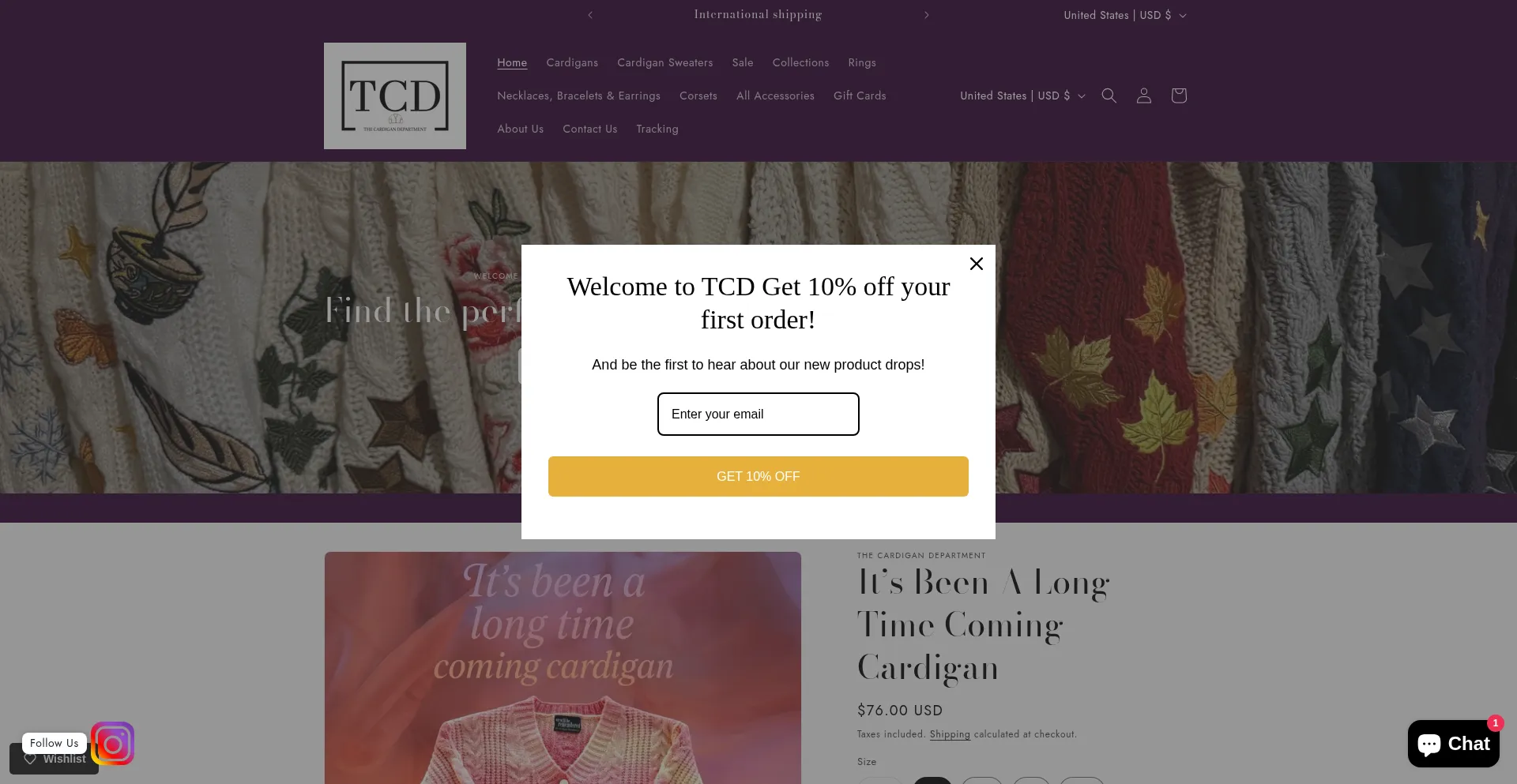 Website screenshot of Thecardigandepartment.com