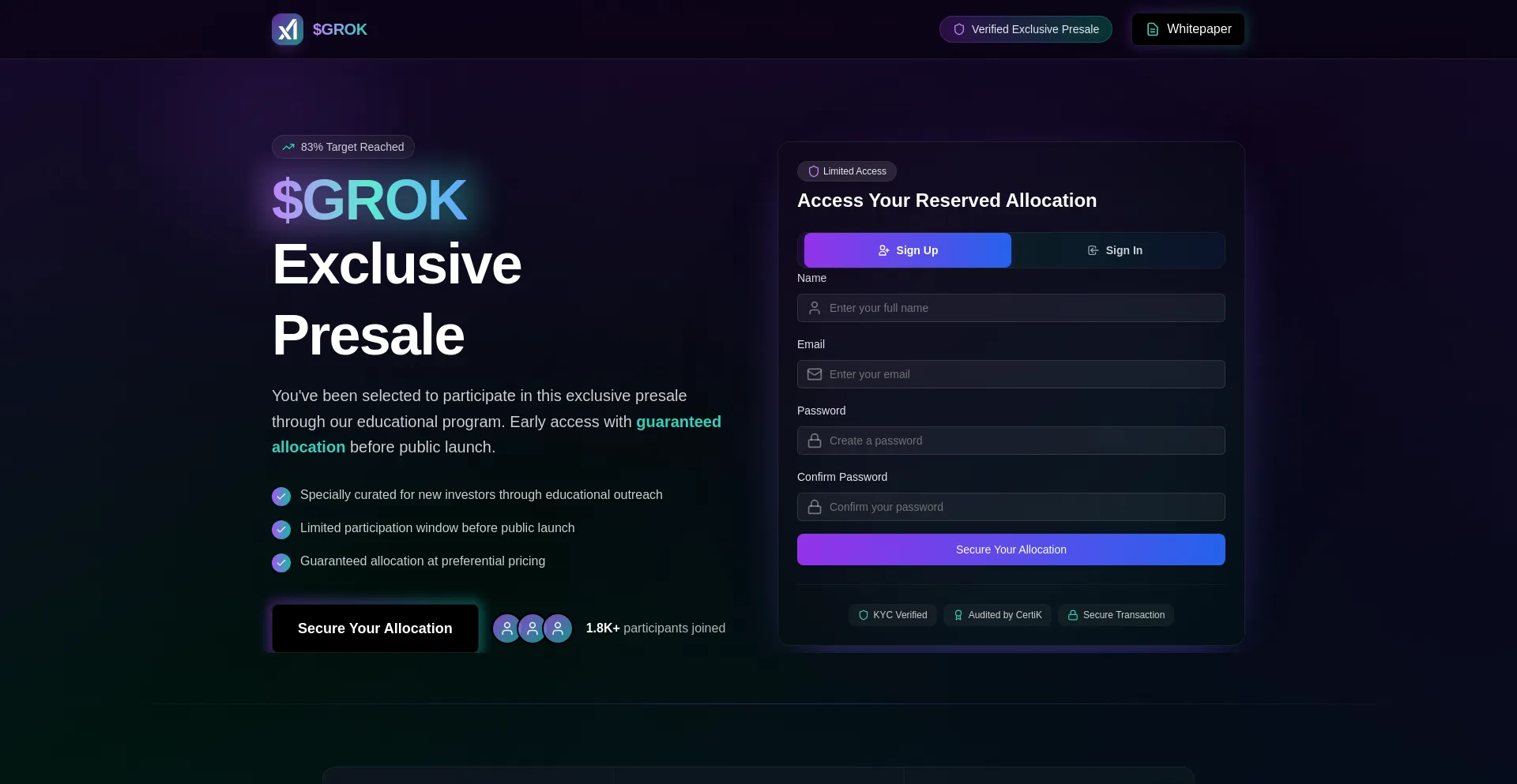 Website screenshot of Thecoingrok.io