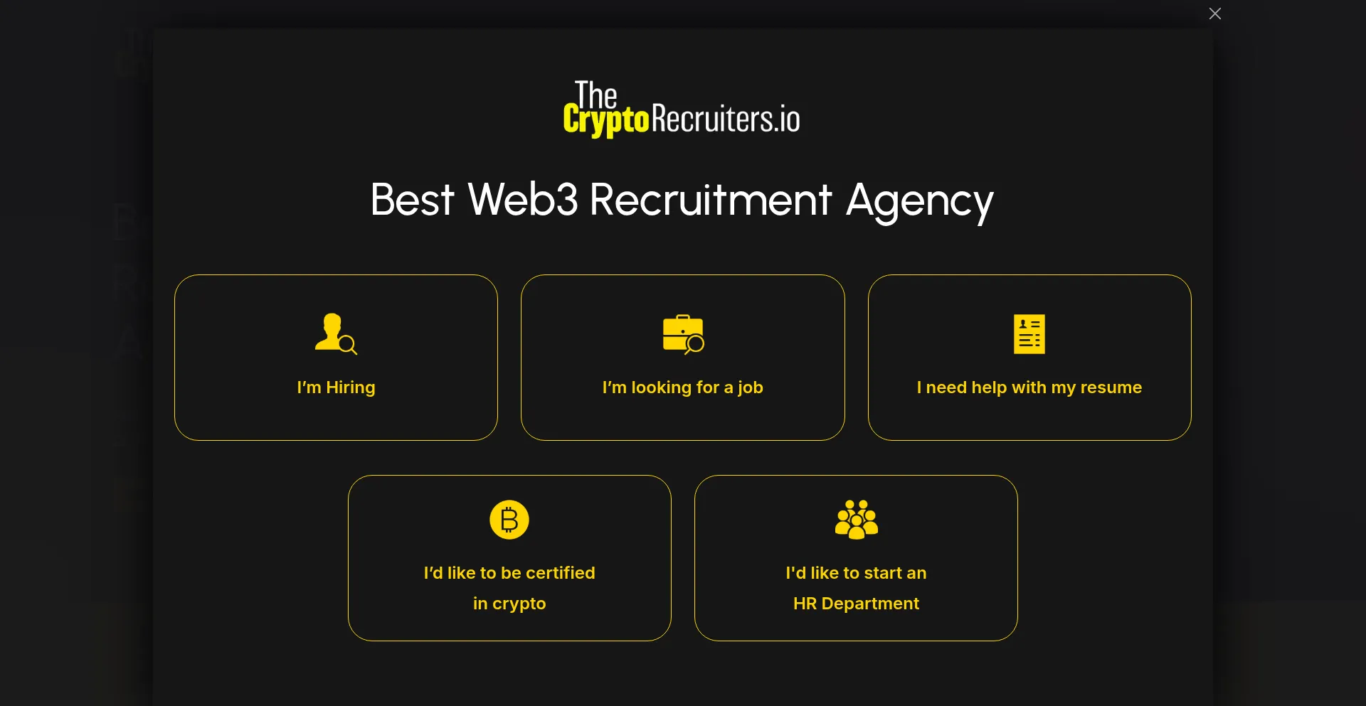 Website screenshot of Thecryptorecruiters.com