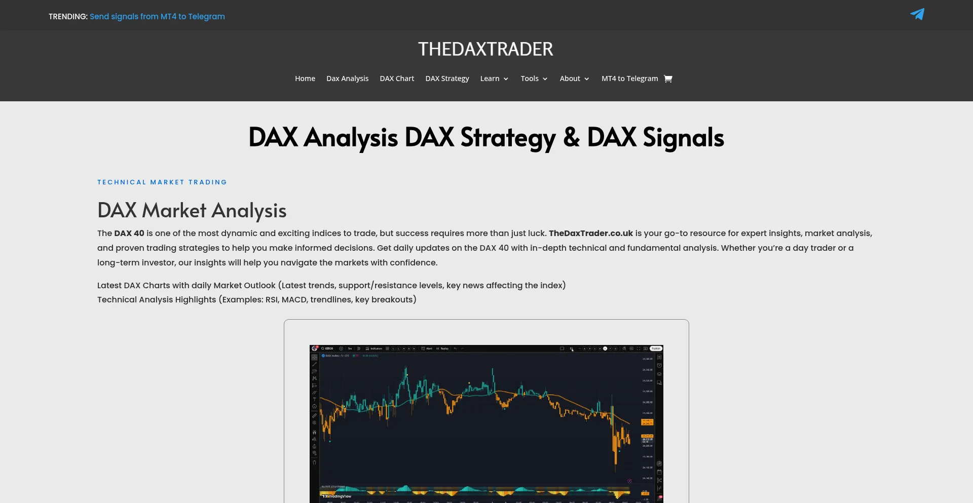 Website screenshot of Thedaxtrader.co.uk