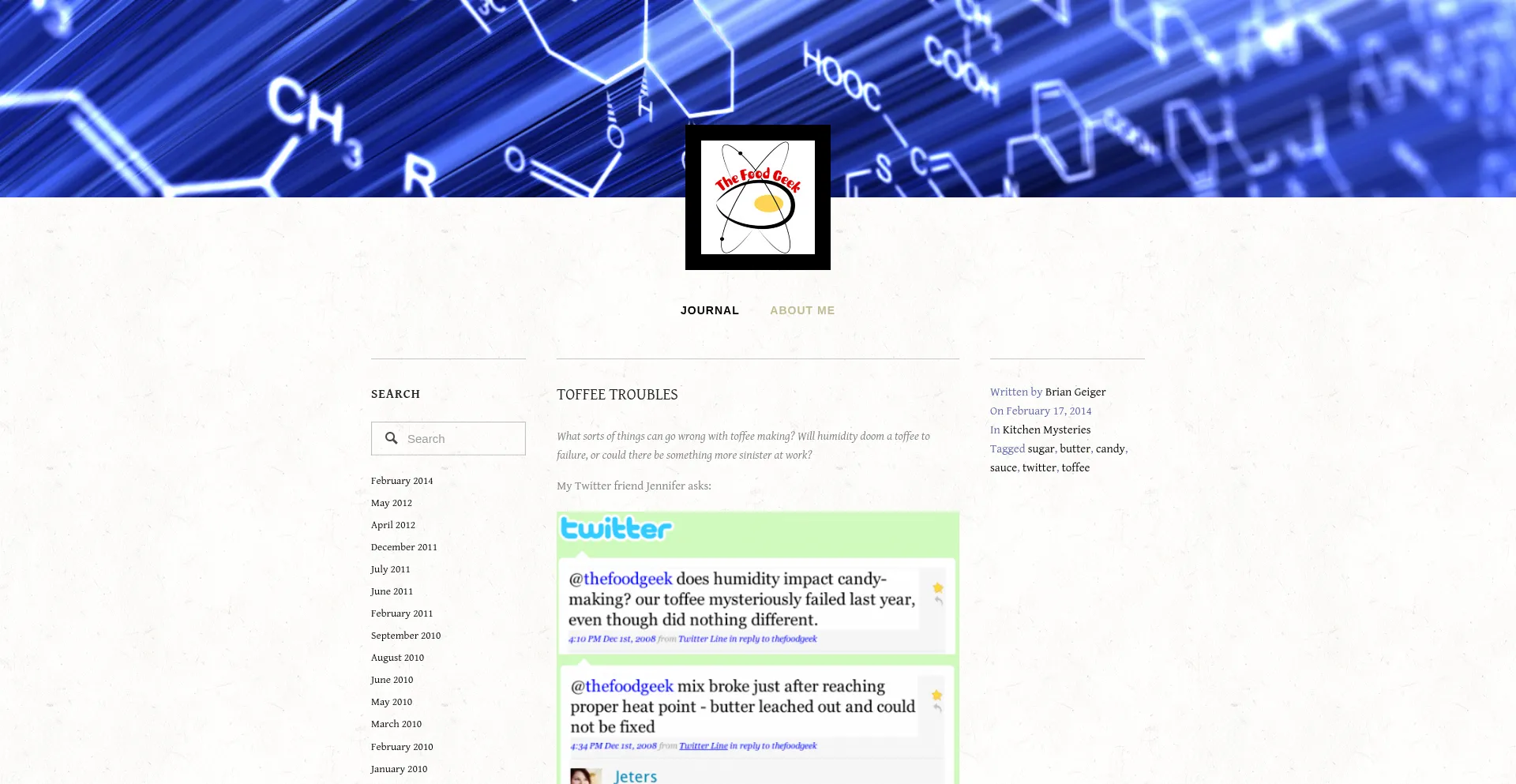 Website screenshot of Thefoodgeek.com