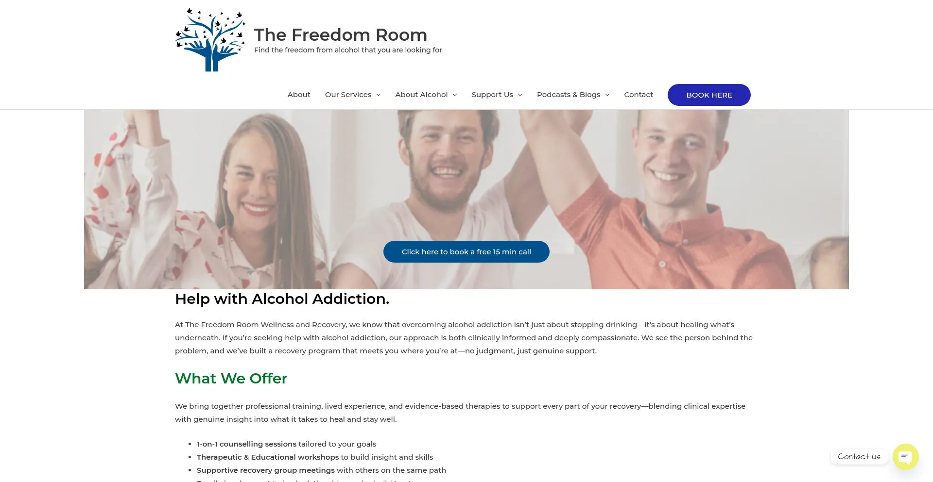 Website screenshot of Thefreedomroom.com.au