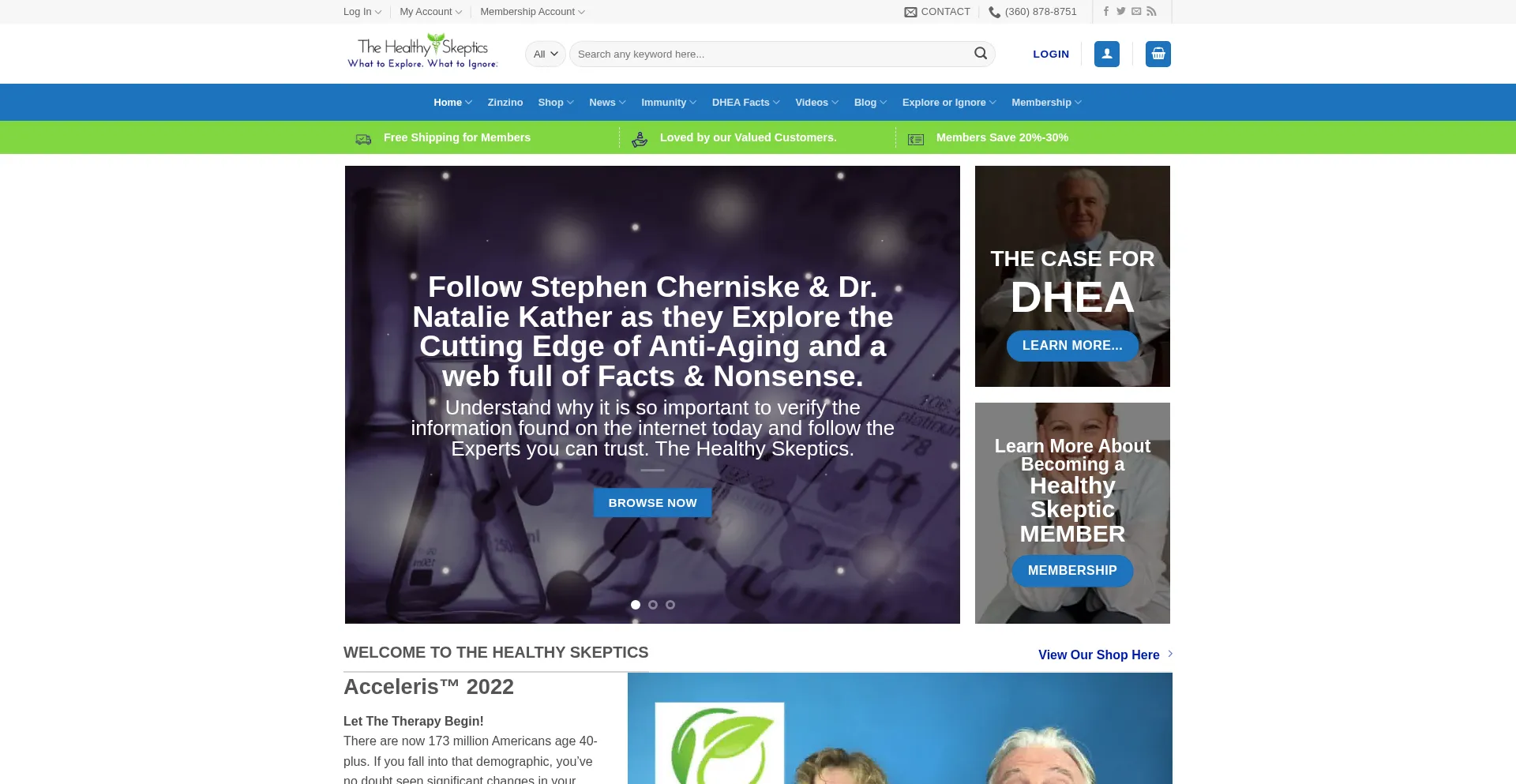 Website screenshot of Thehealthyskeptics.com