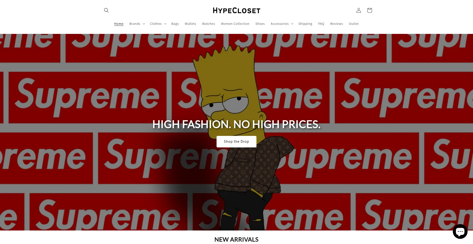 Website screenshot of Thehypecloset.com