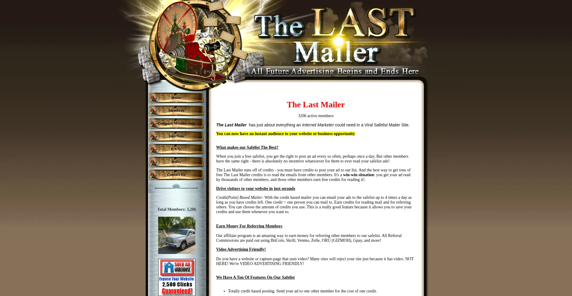 Website screenshot of Thelastmailer.com