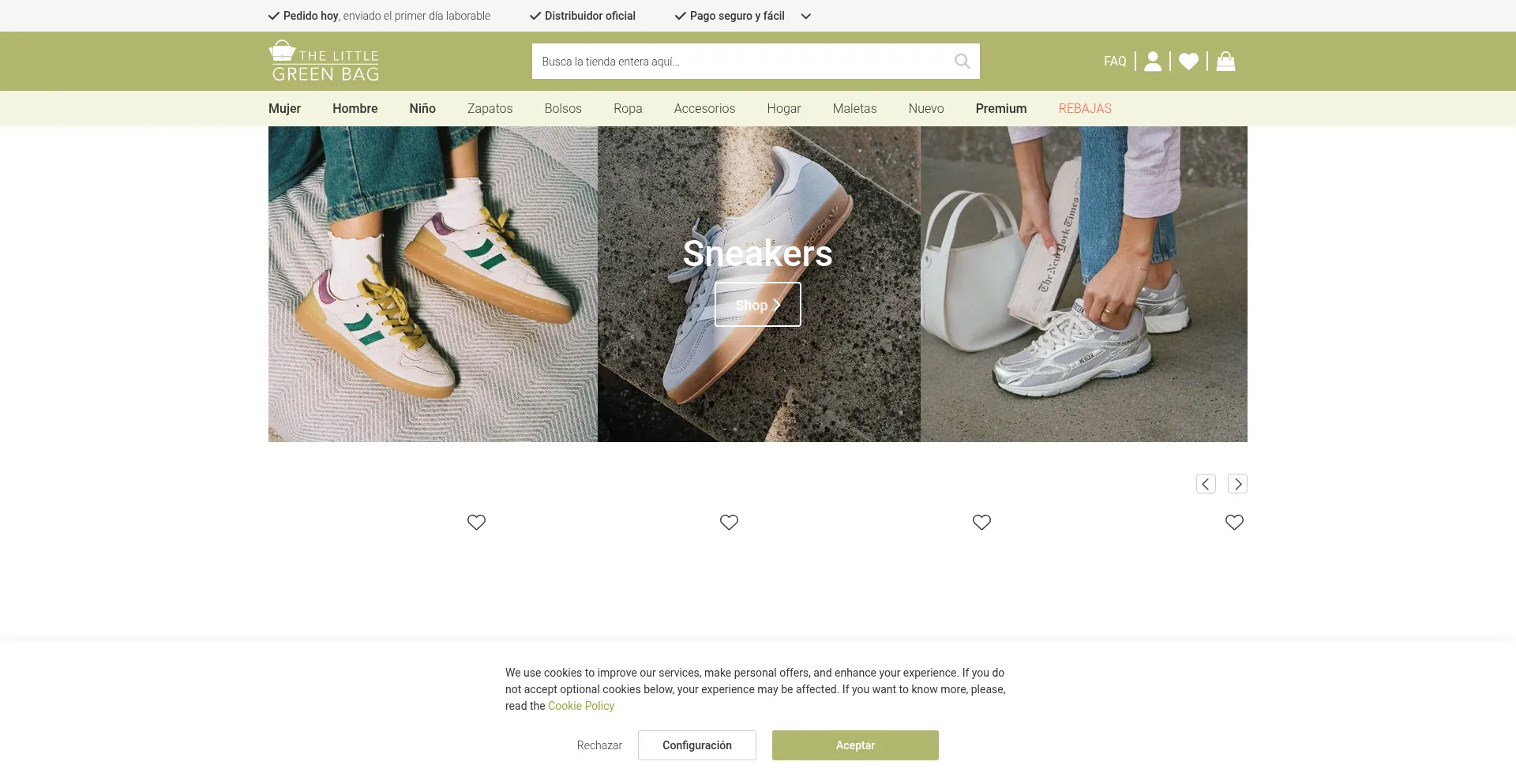 Website screenshot of Thelittlegreenbag.es