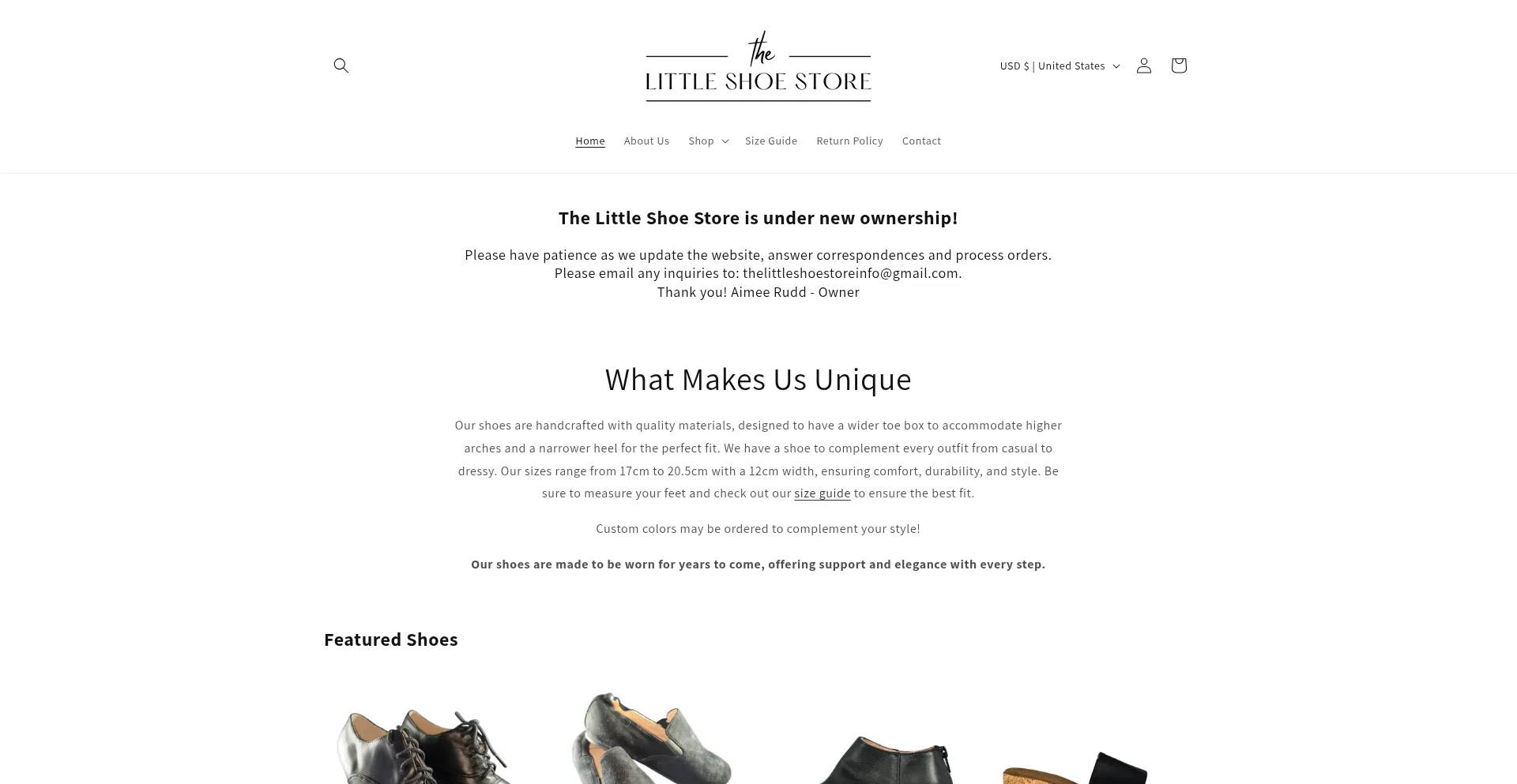 Website screenshot of Thelittleshoestore.com