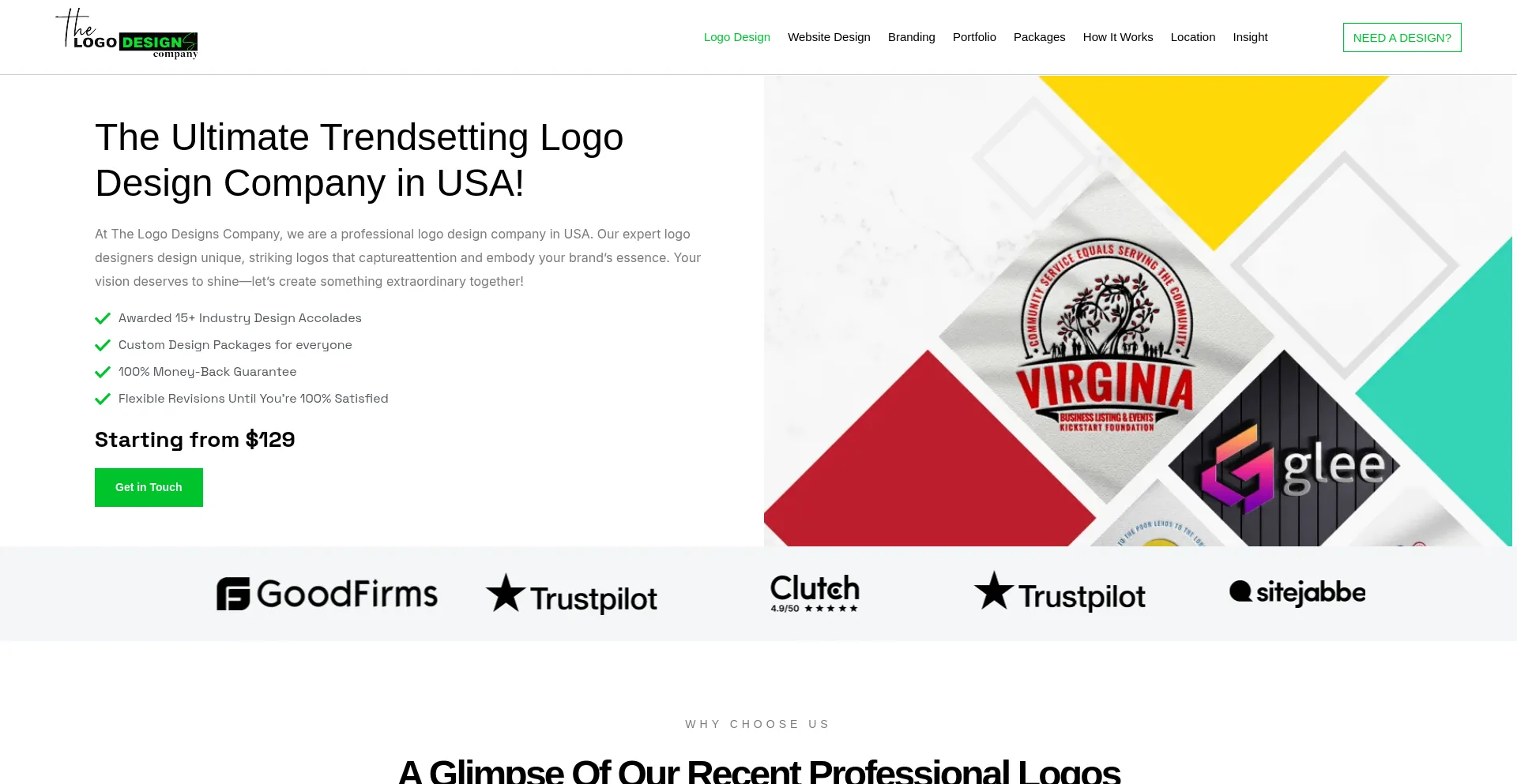 Website screenshot of Thelogodesignscompany.com