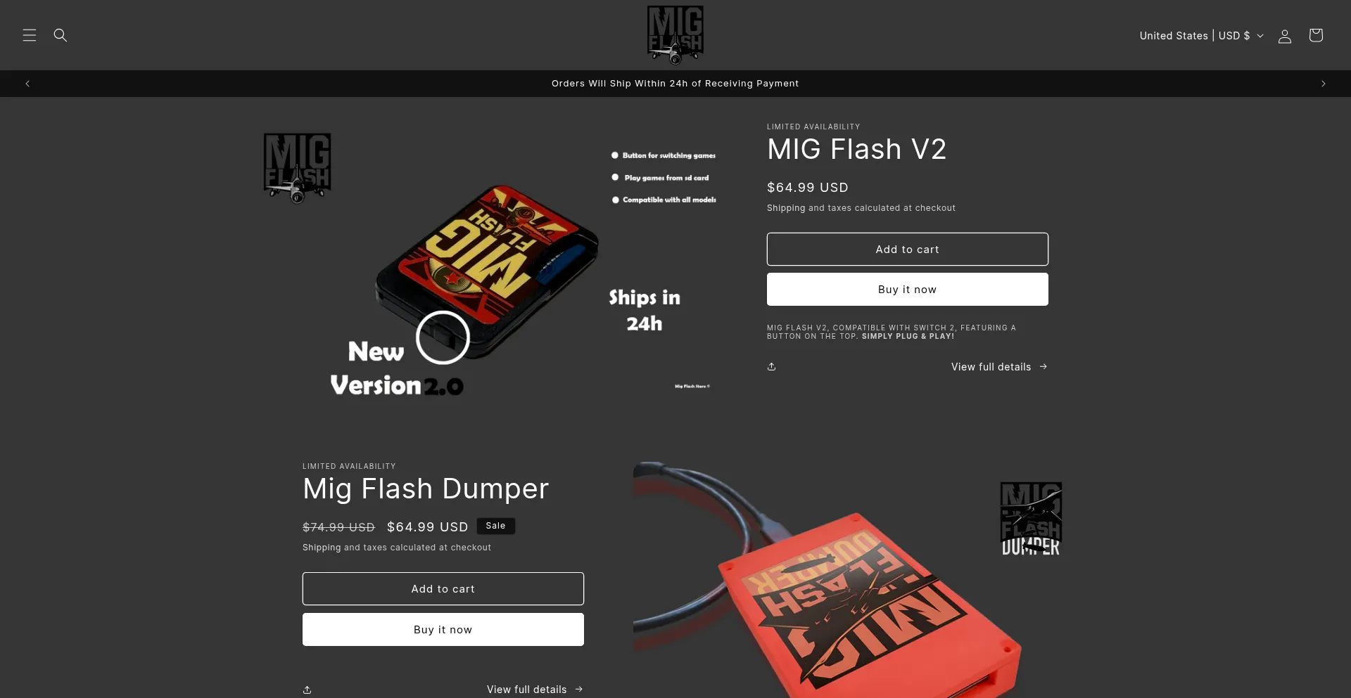 Website screenshot of Themigflash.store