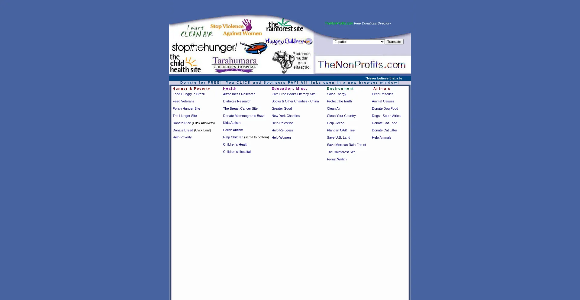 Website screenshot of Thenonprofits.com