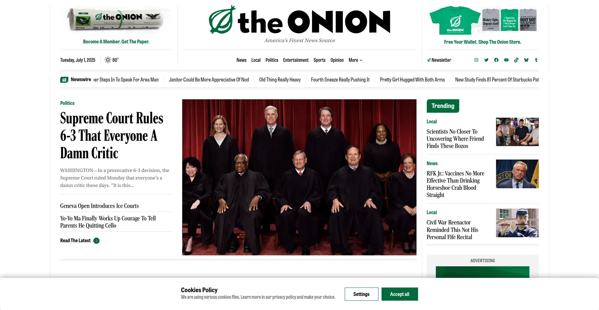 Website screenshot of Theonion.com