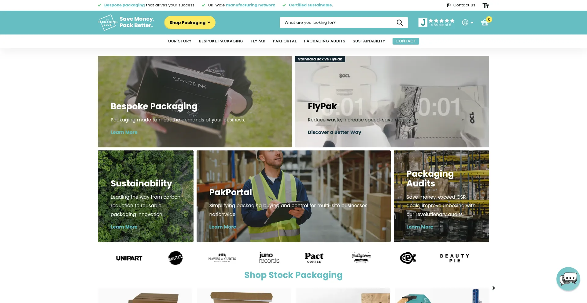 Website screenshot of Thepackagingclub.co.uk