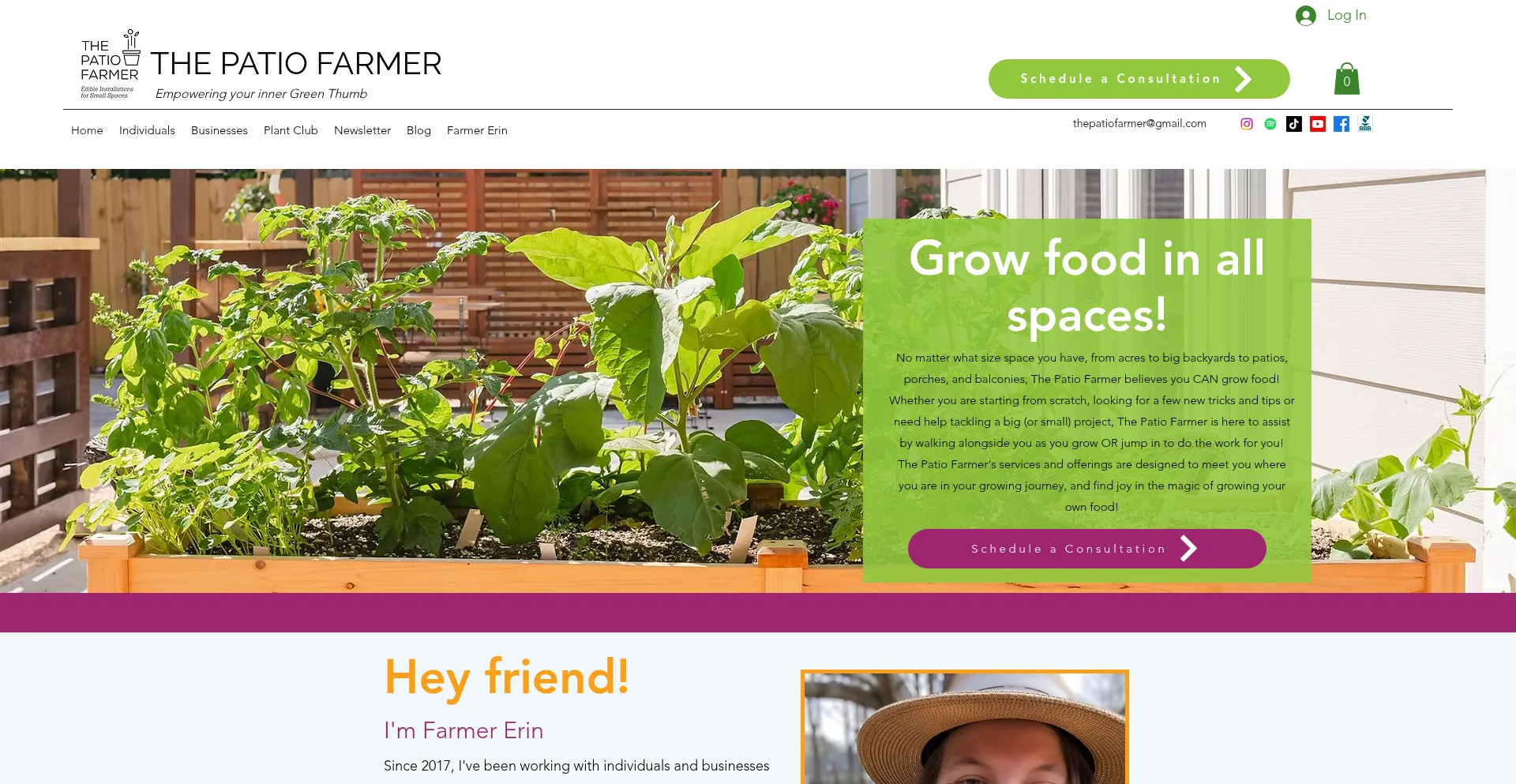 Website screenshot of Thepatiofarmer.com