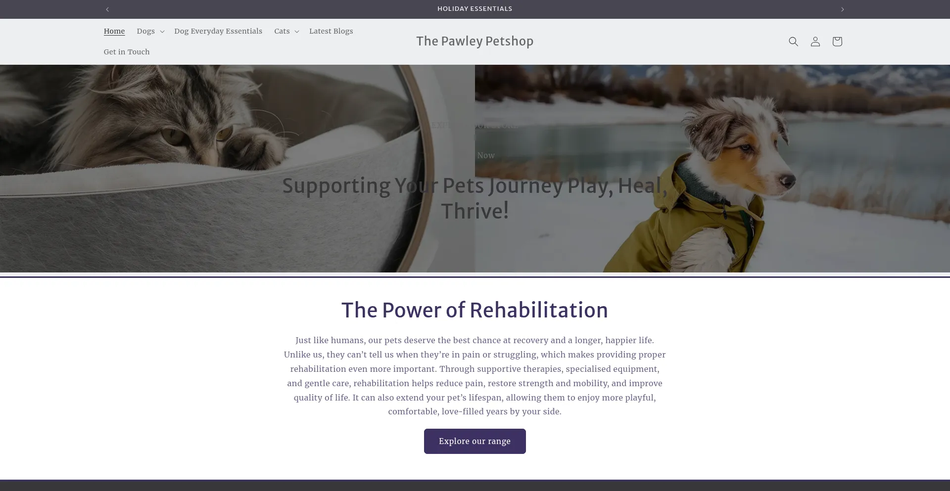 Website screenshot of Thepawleypetshop.com