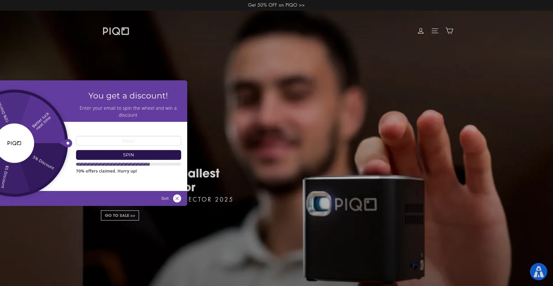 Website screenshot of Thepiqoprojector.com