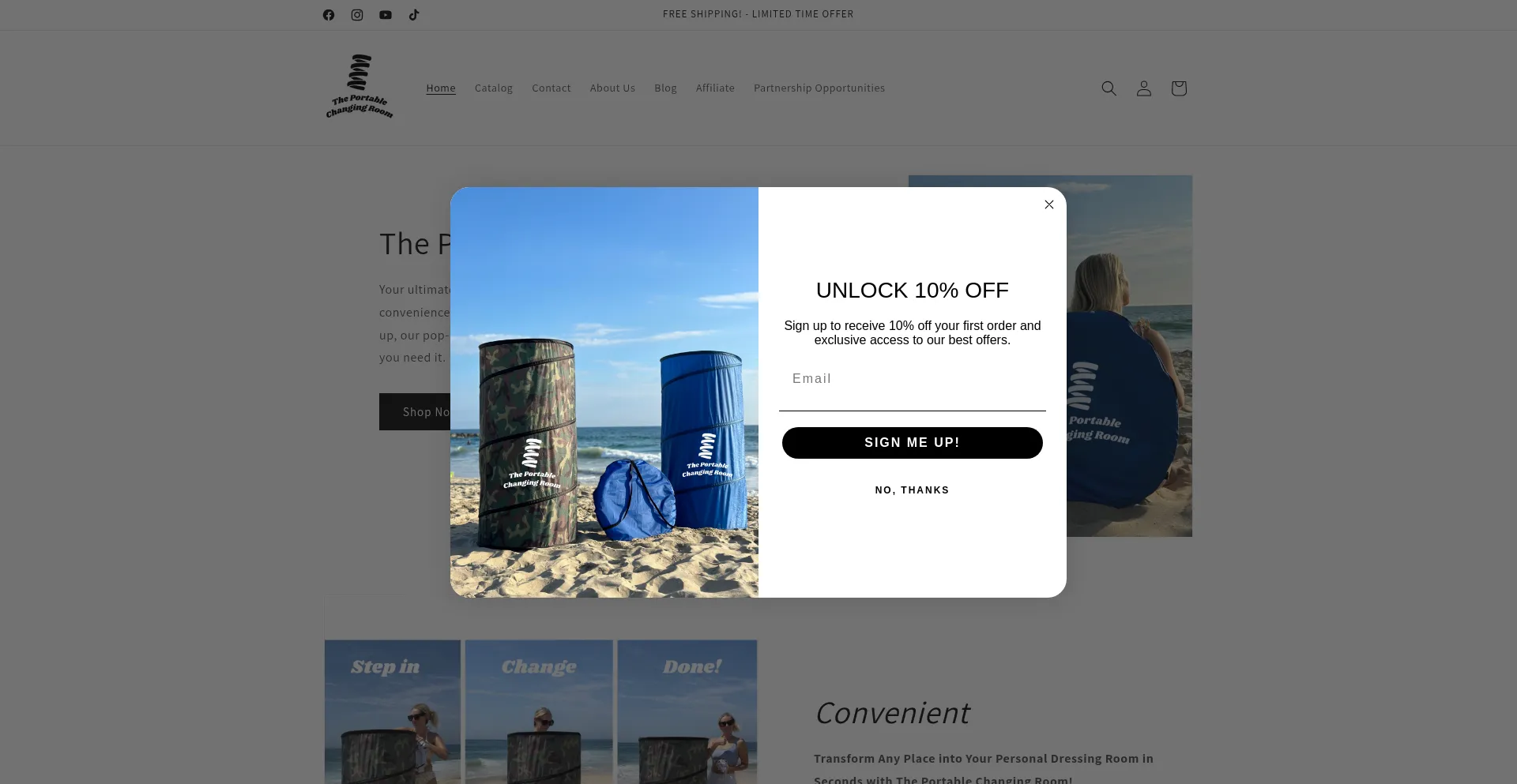Website screenshot of Theportablechangingroom.com