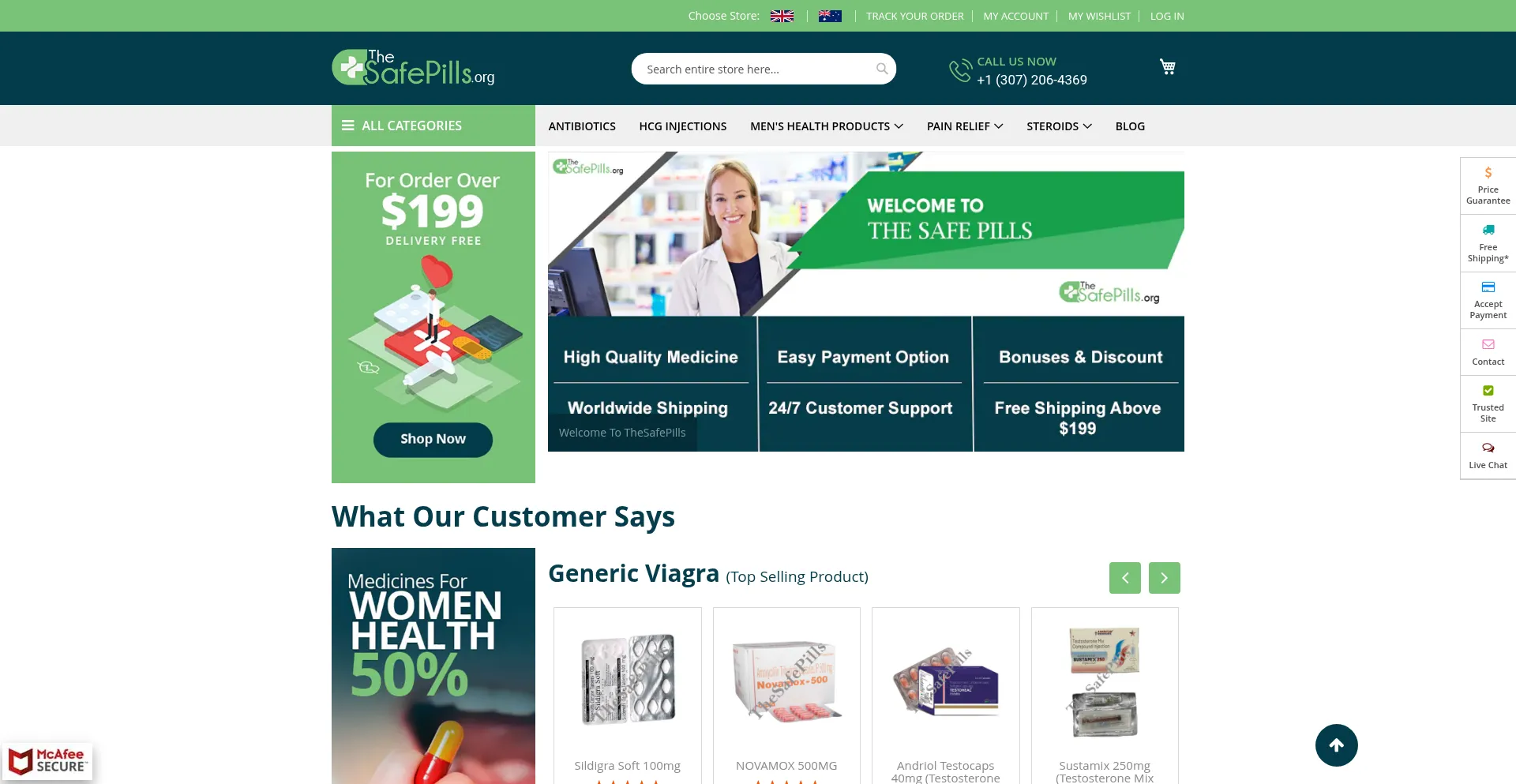 Website screenshot of Thesafepills.org