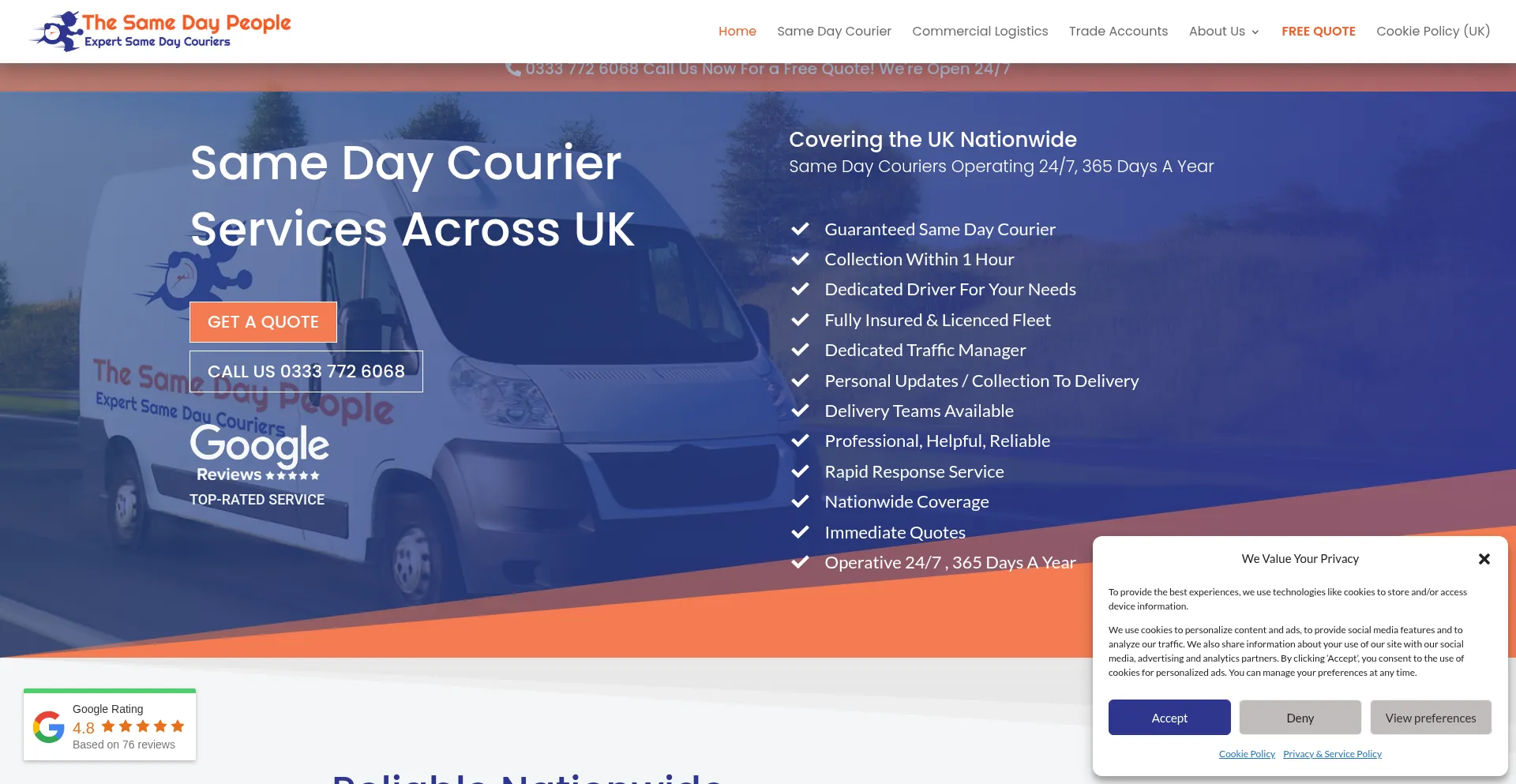 Website screenshot of Thesamedayspecialists.co.uk