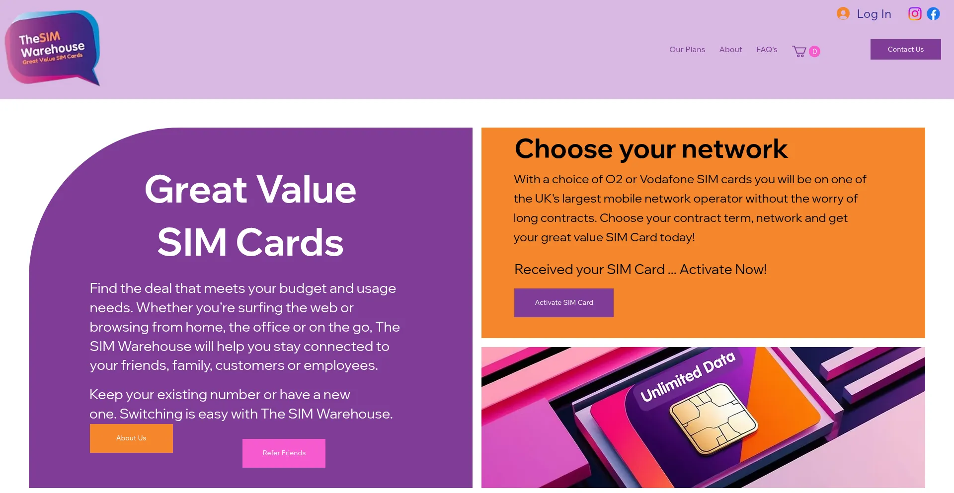 Website screenshot of Thesimwarehouse.co.uk