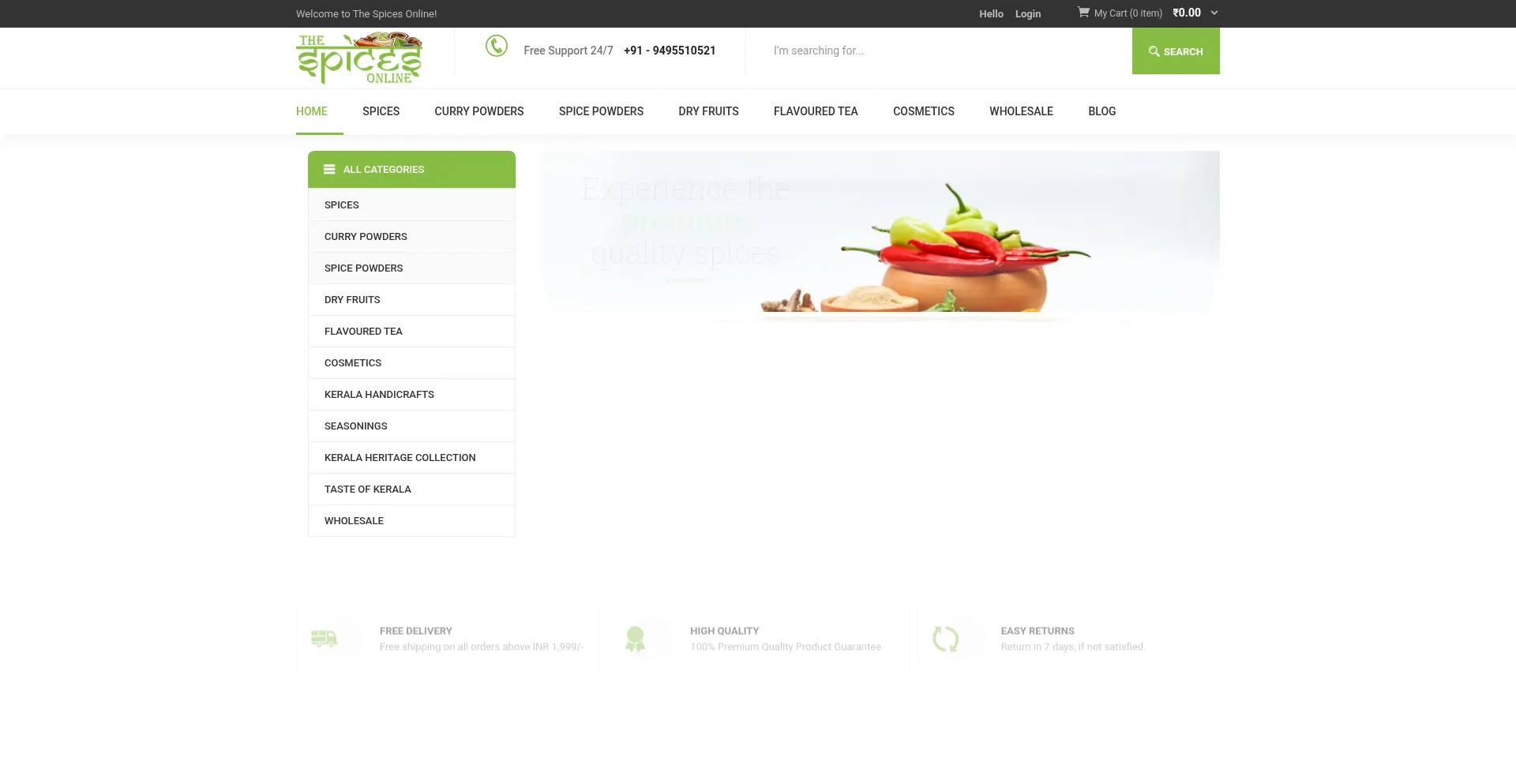 Website screenshot of Thespicesonline.com