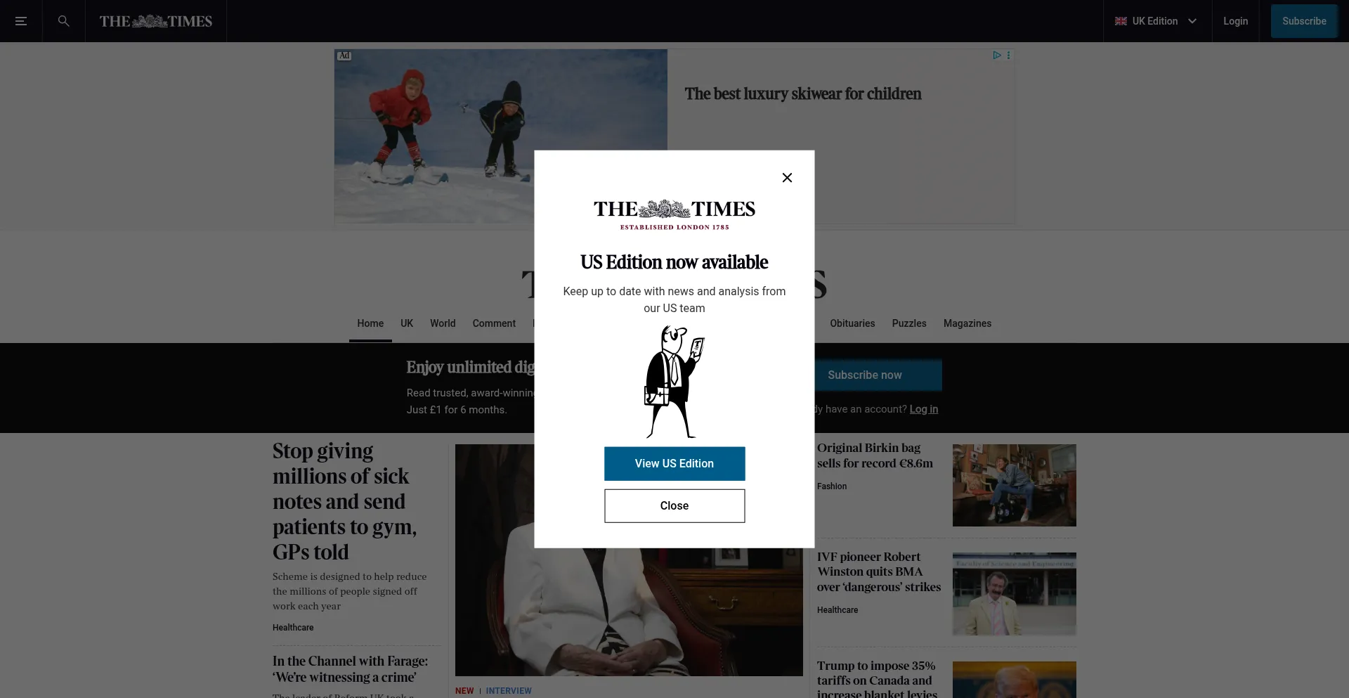 Website screenshot of Thetimes.com