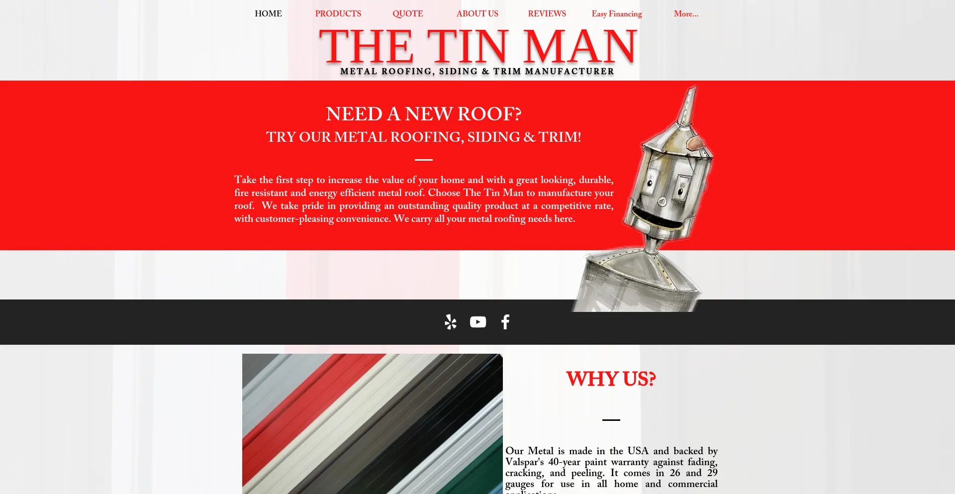 Website screenshot of Thetinmanmetals.com