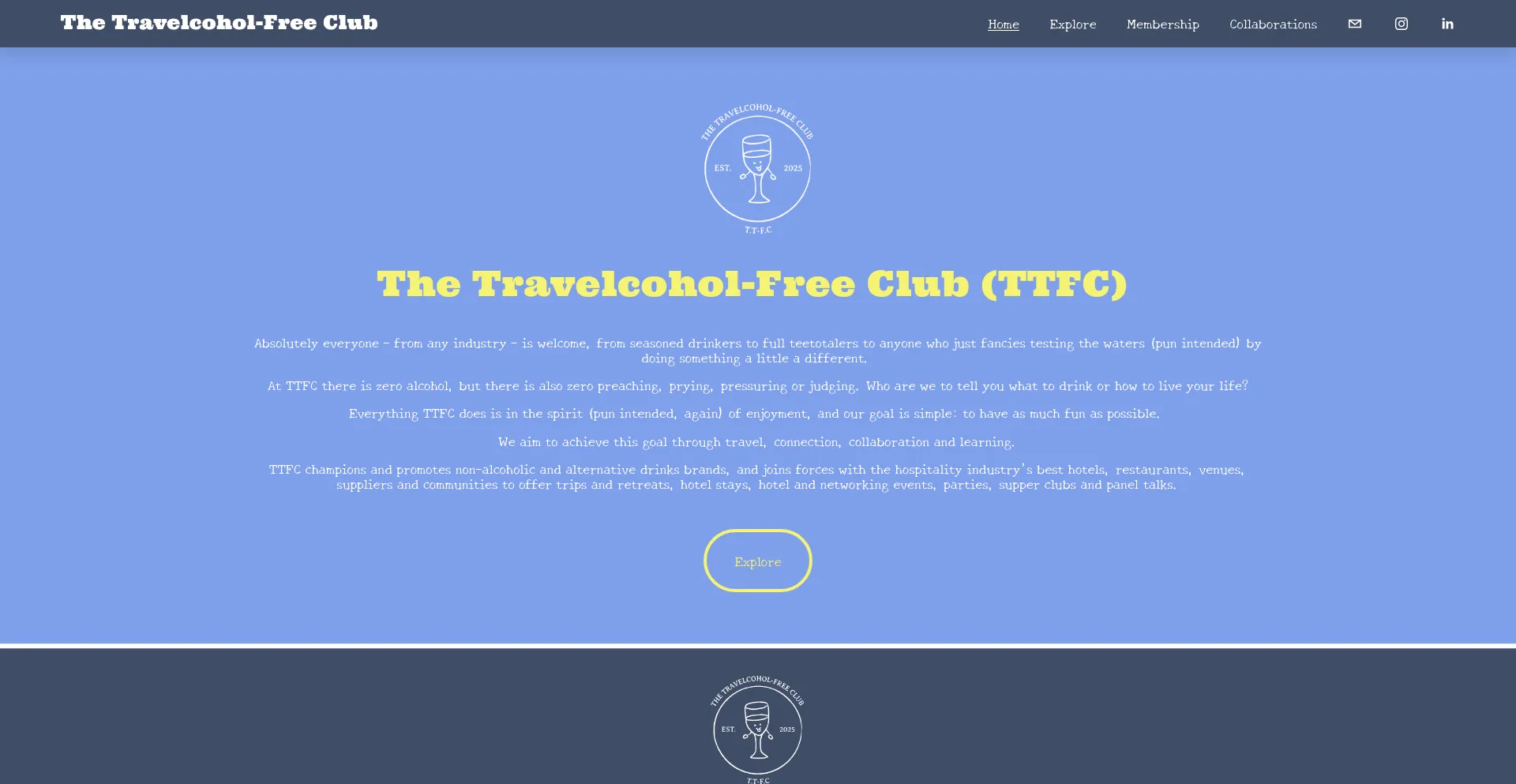 Website screenshot of Thetravelcohol-freeclub.com