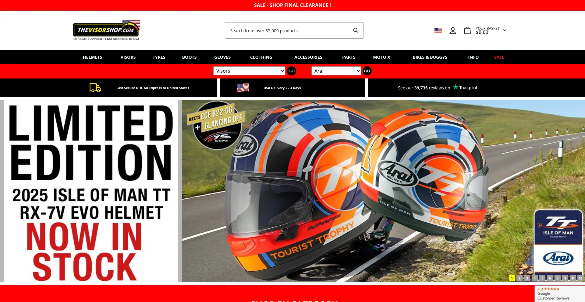 Website screenshot of Thevisorshop.com