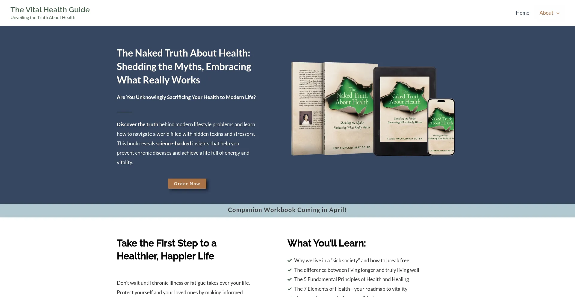 Website screenshot of Thevitalhealthguide.com
