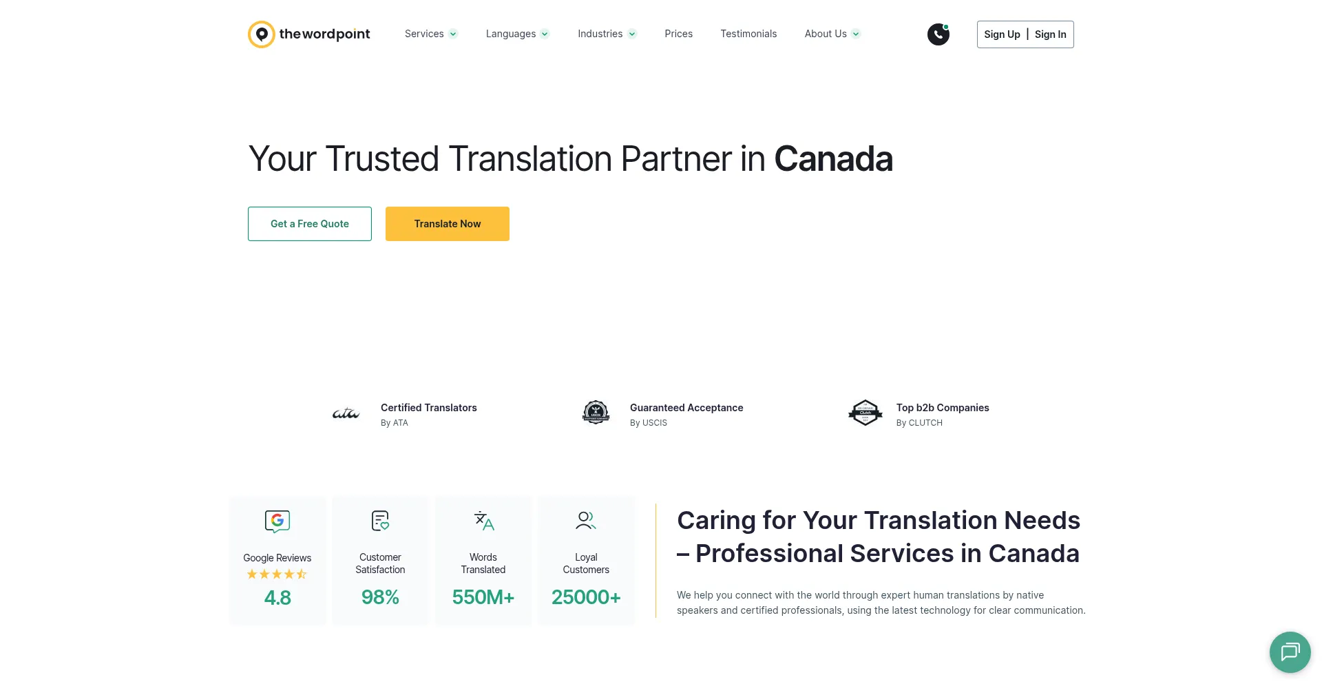 Website screenshot of Thewordpoint.ca