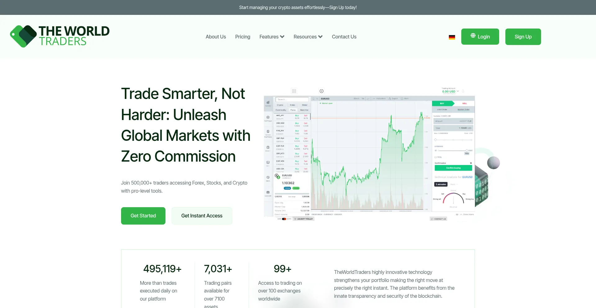 Website screenshot of Theworldtraders.com