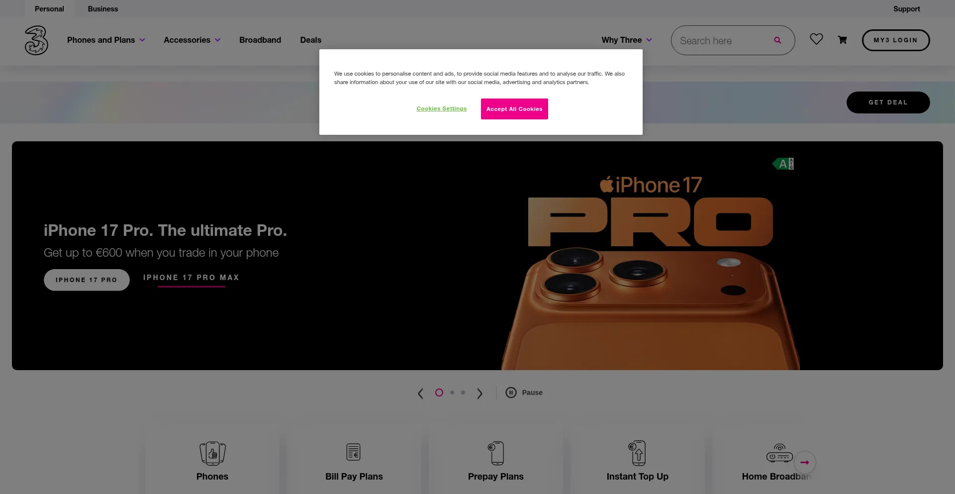 Three.ie Screenshot