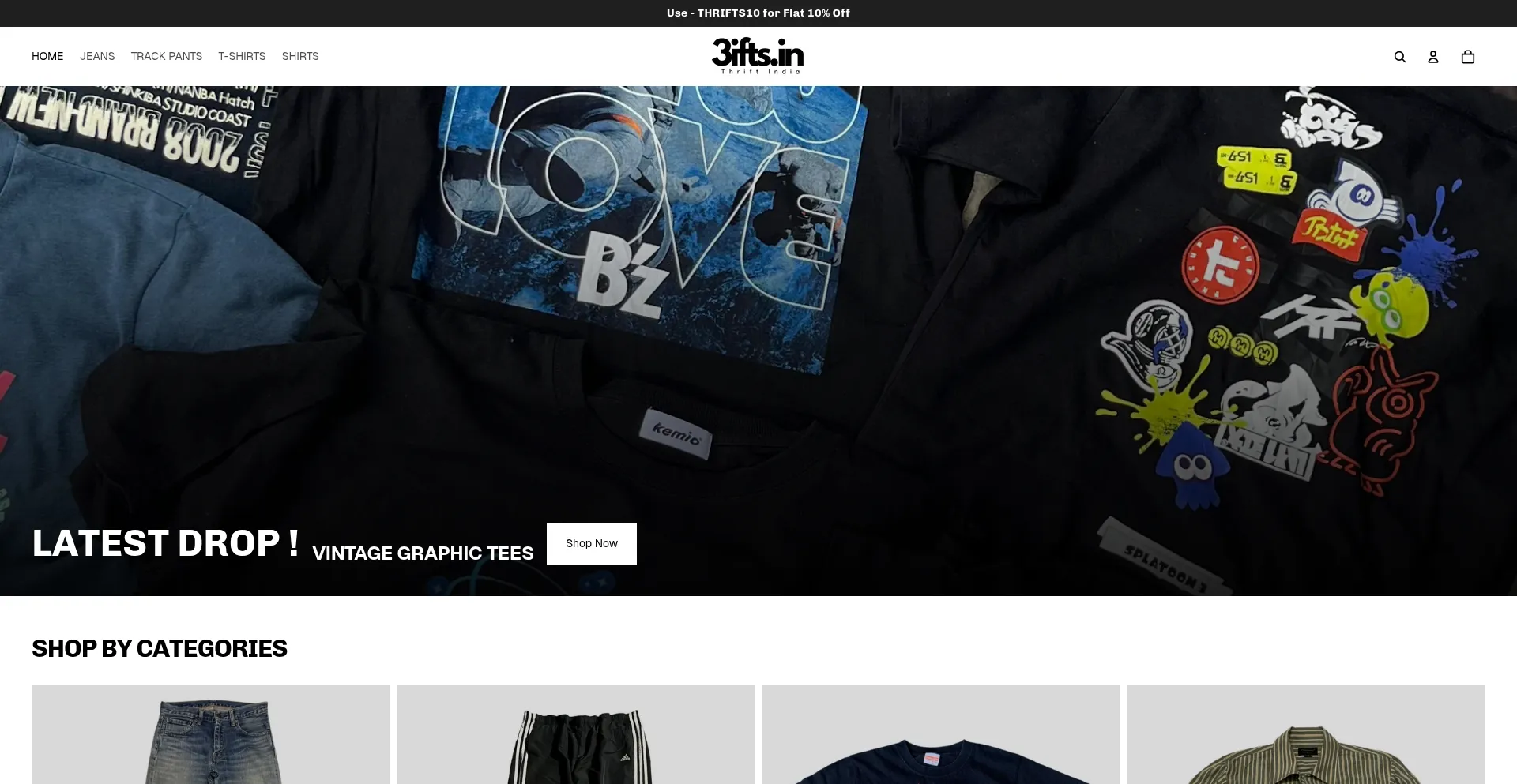 Website screenshot of Thrifts.in