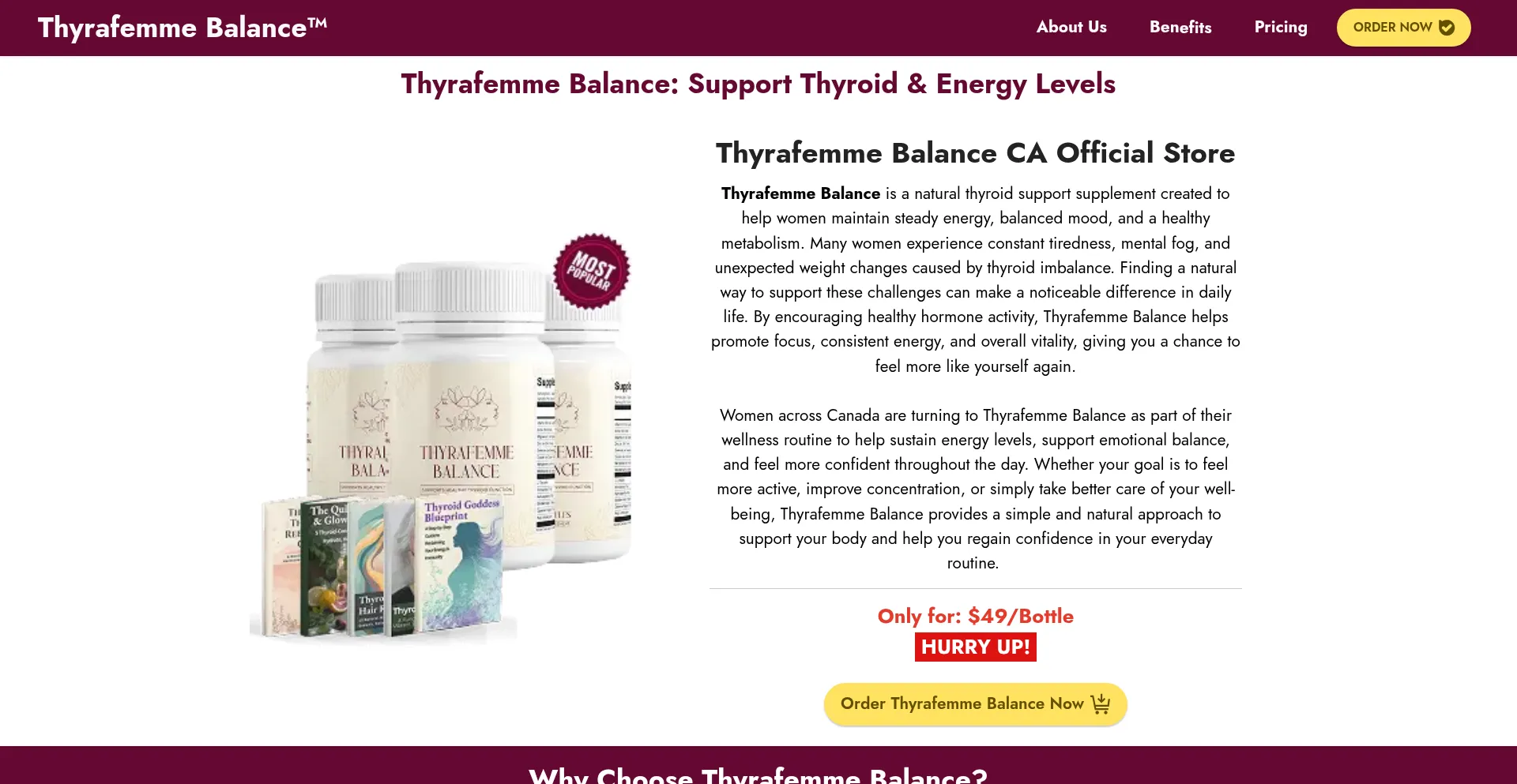 Website screenshot of Thyrafemme.ca