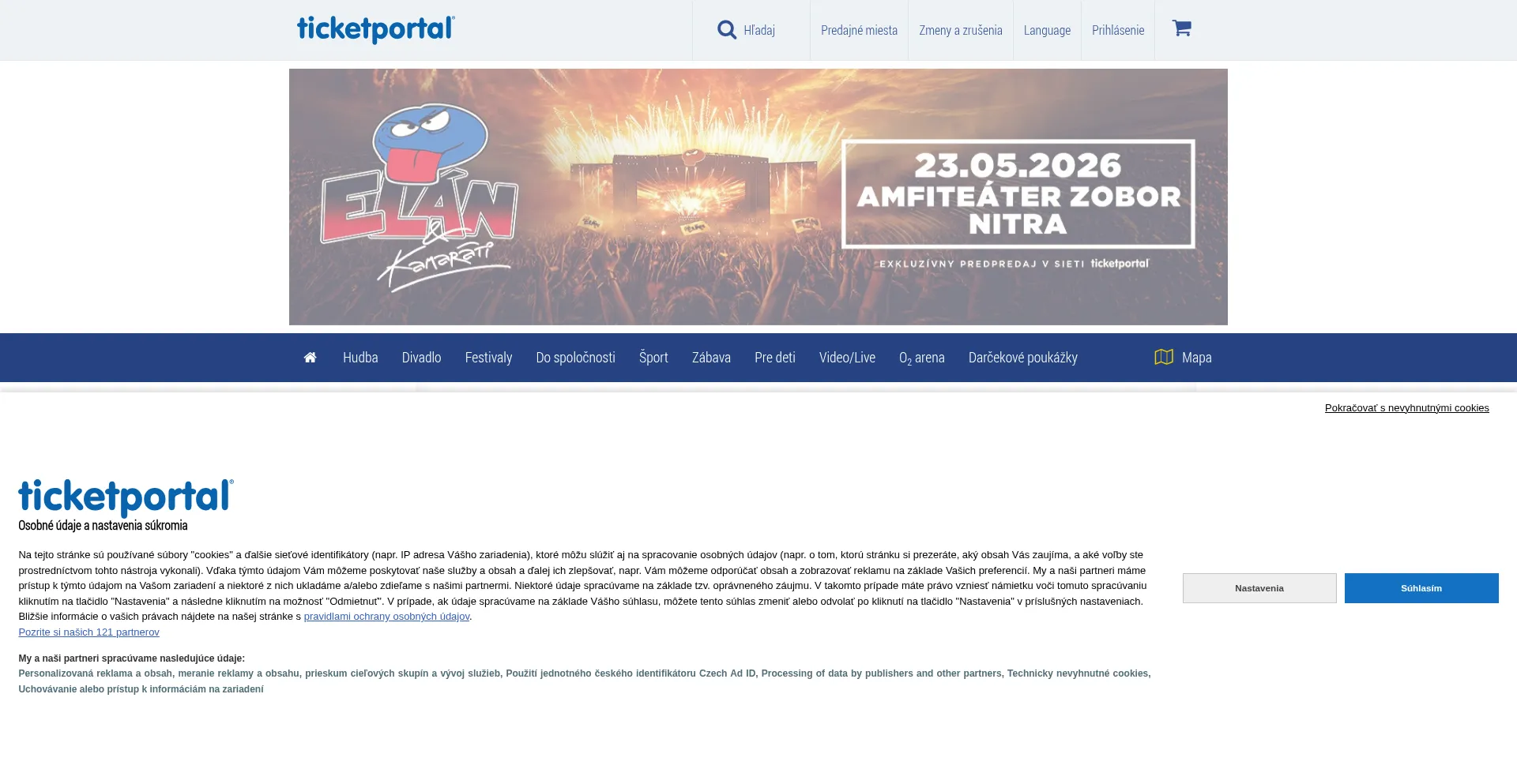 Website screenshot of Ticketportal.sk