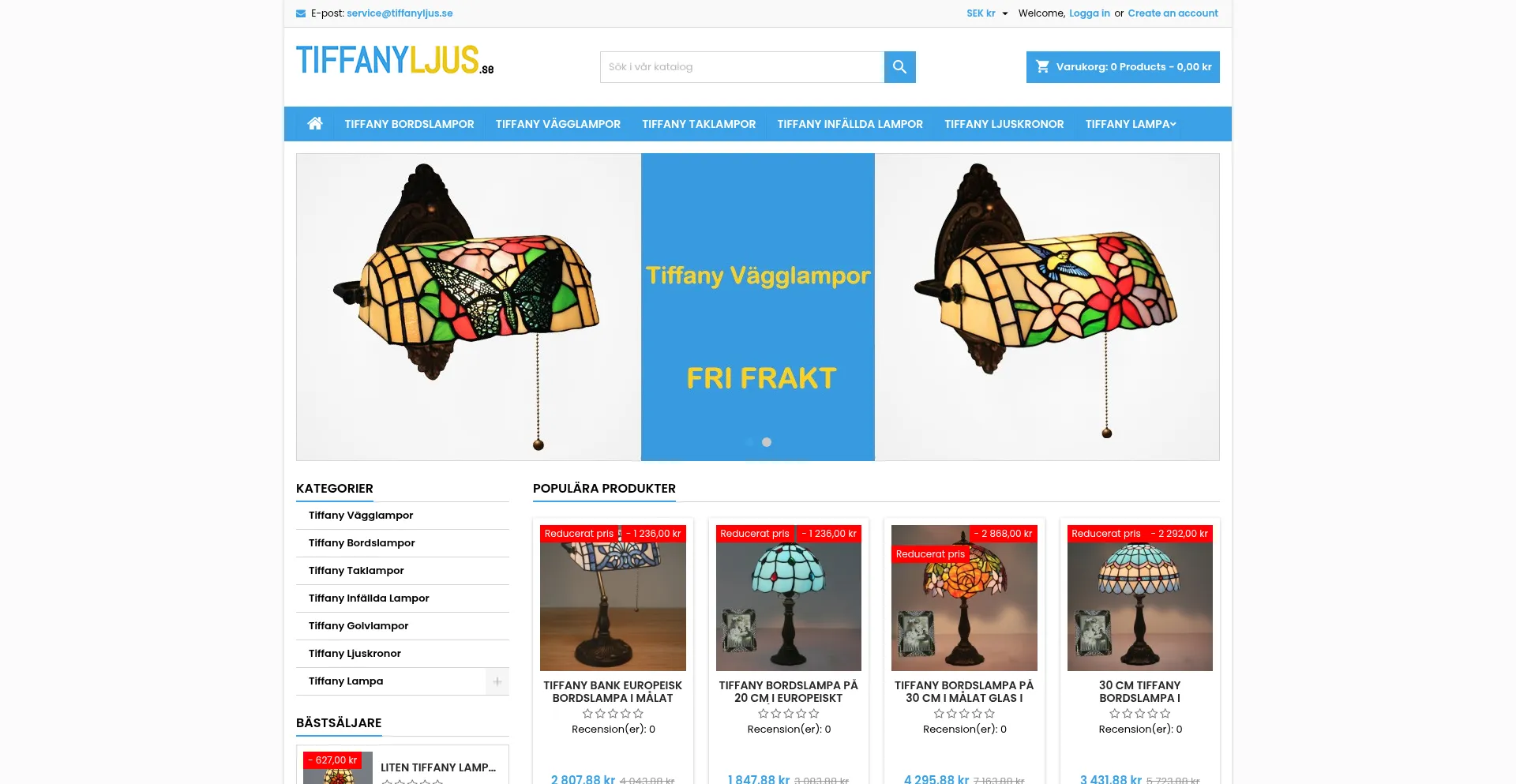 Website screenshot of Tiffanyljus.se